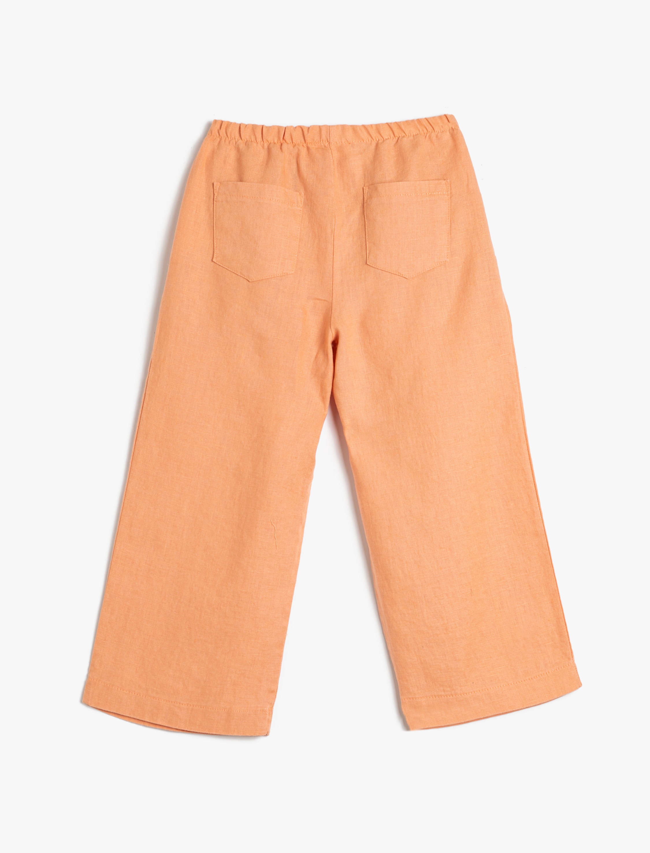  Kız Çocuk Keten Pantolon Bol Paça Cepli Beli Lastikli