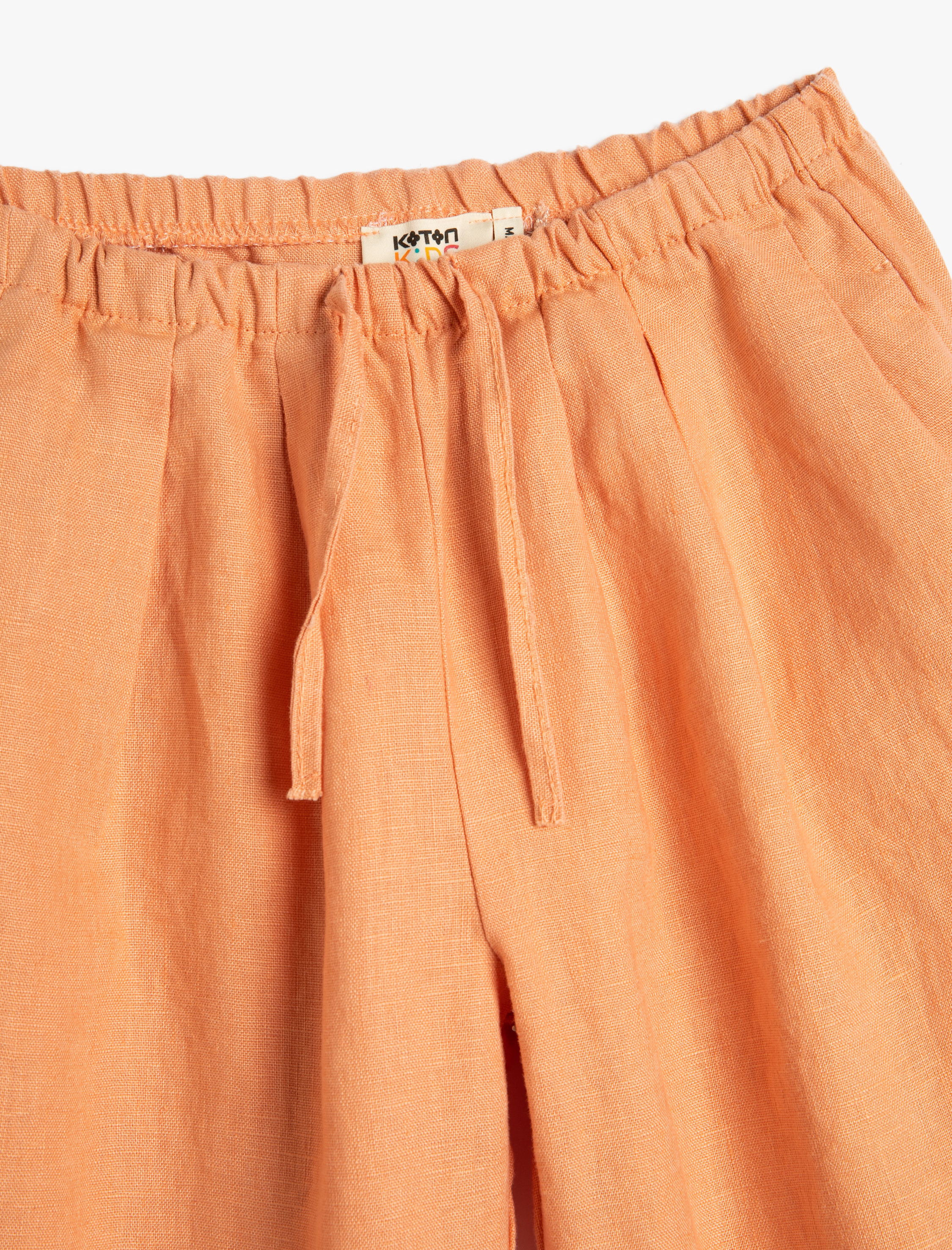  Kız Çocuk Keten Pantolon Bol Paça Cepli Beli Lastikli