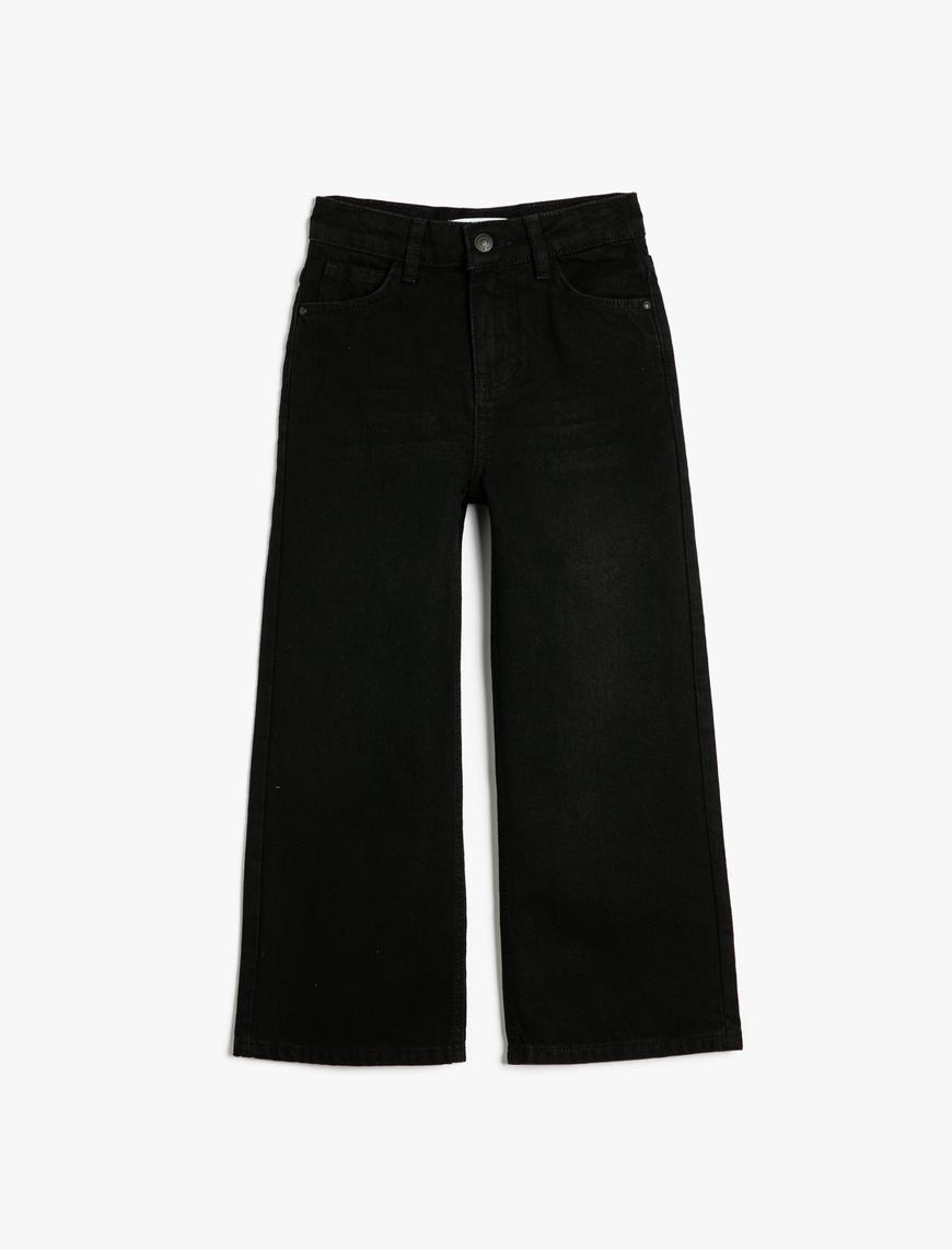  Kız Çocuk Kot Pantolon Bol Paça Cepli Pamuklu - Wide Leg Jean