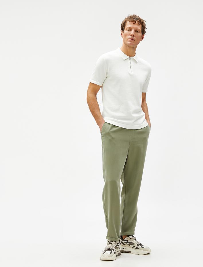  Basic Pantolon Beli Bağcıklı Cep Detaylı Viskon Karışımlı