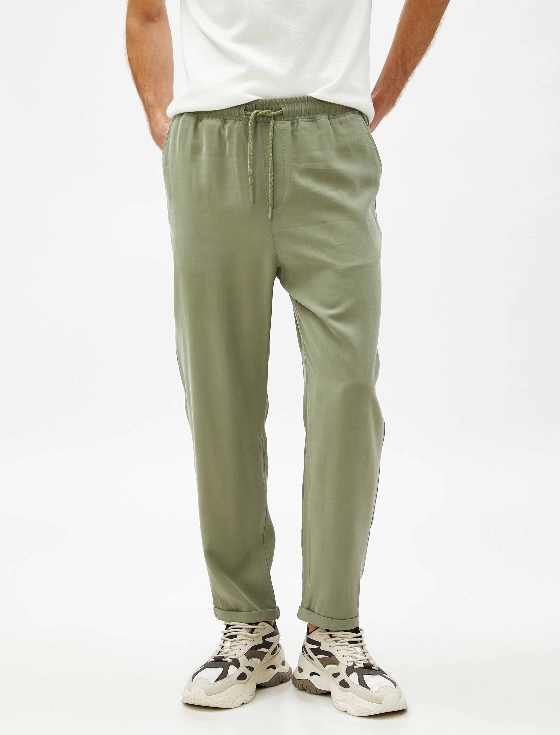   Basic Pantolon Beli Bağcıklı Cep Detaylı Viskon Karışımlı