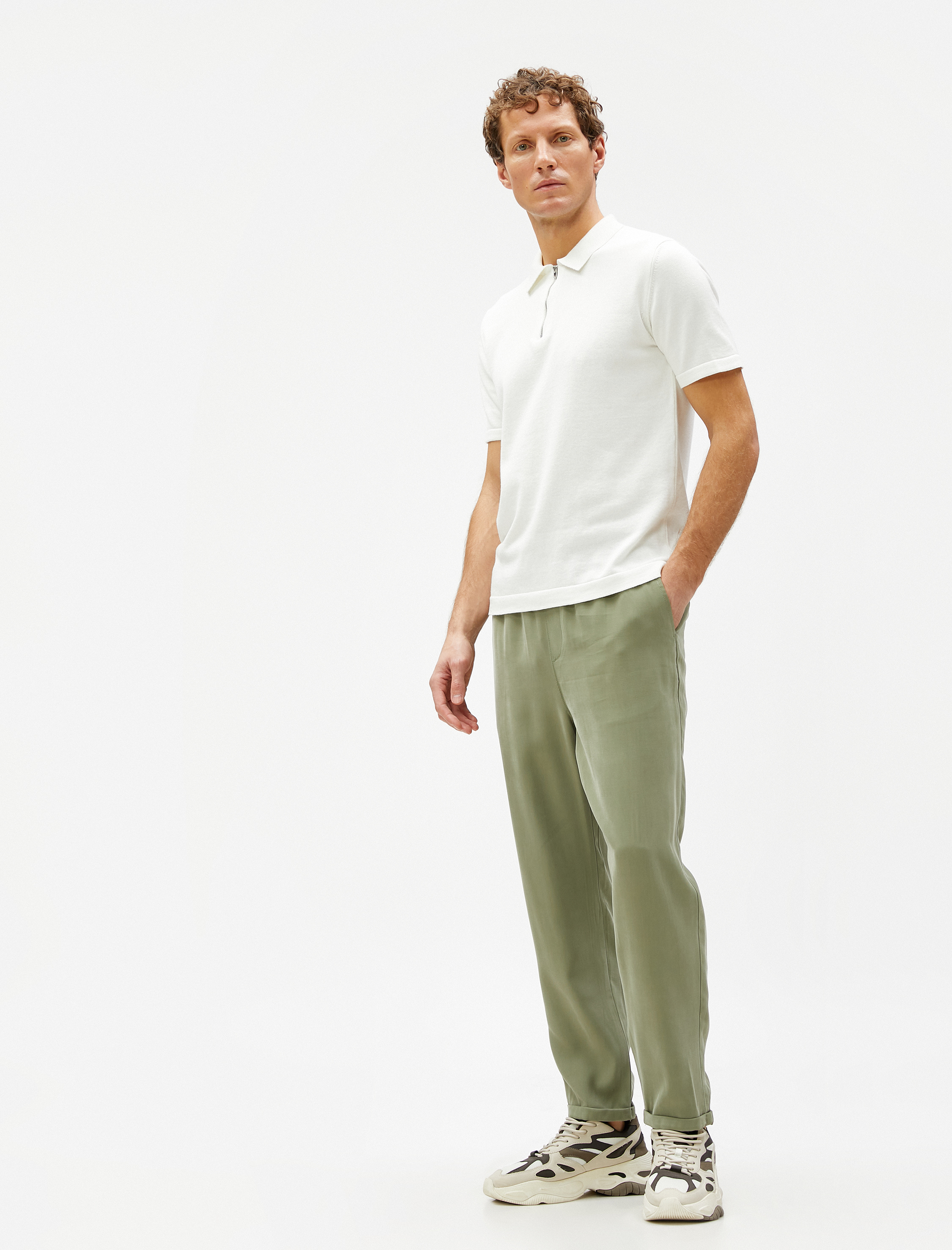   Basic Pantolon Beli Bağcıklı Cep Detaylı Viskon Karışımlı