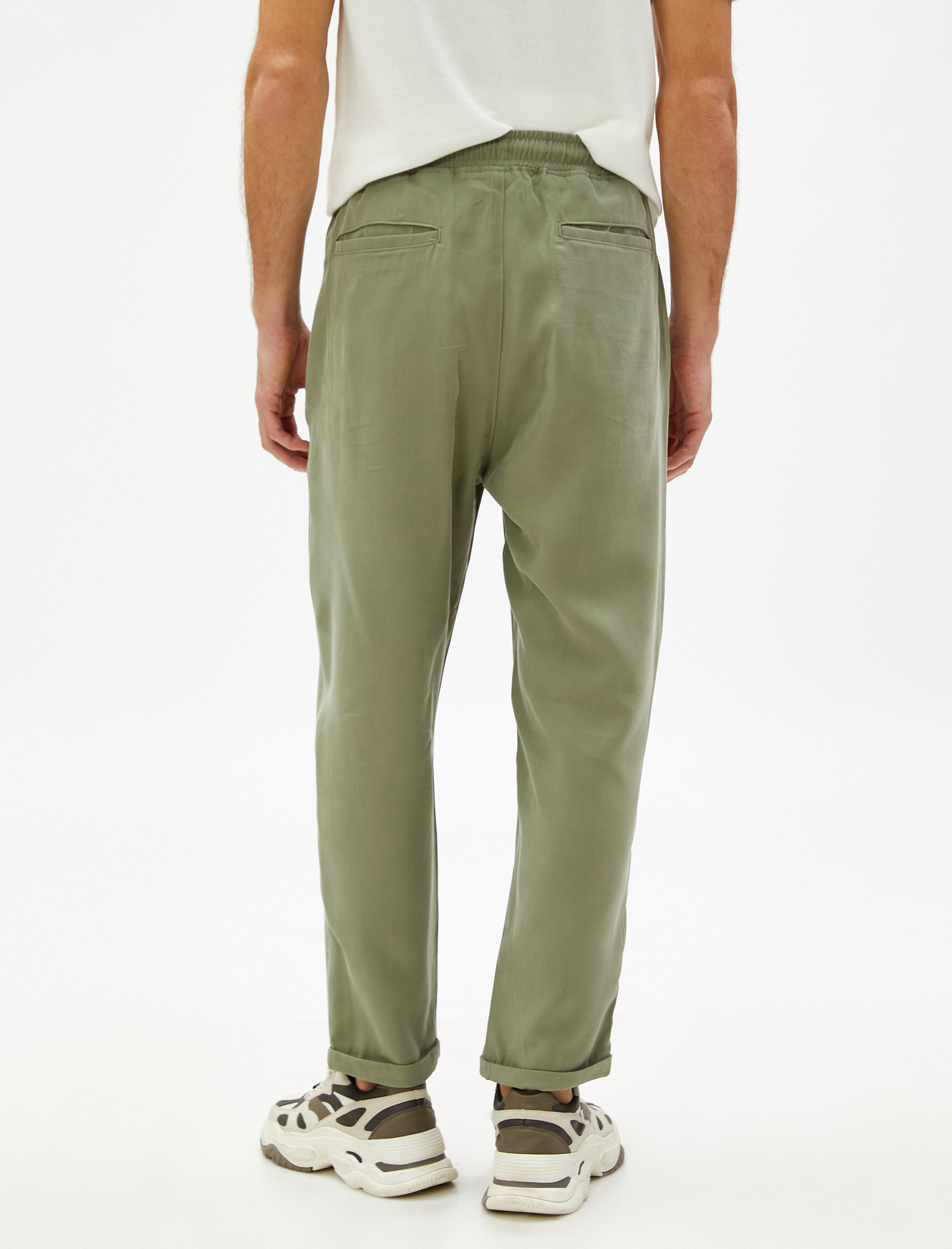   Basic Pantolon Beli Bağcıklı Cep Detaylı Viskon Karışımlı