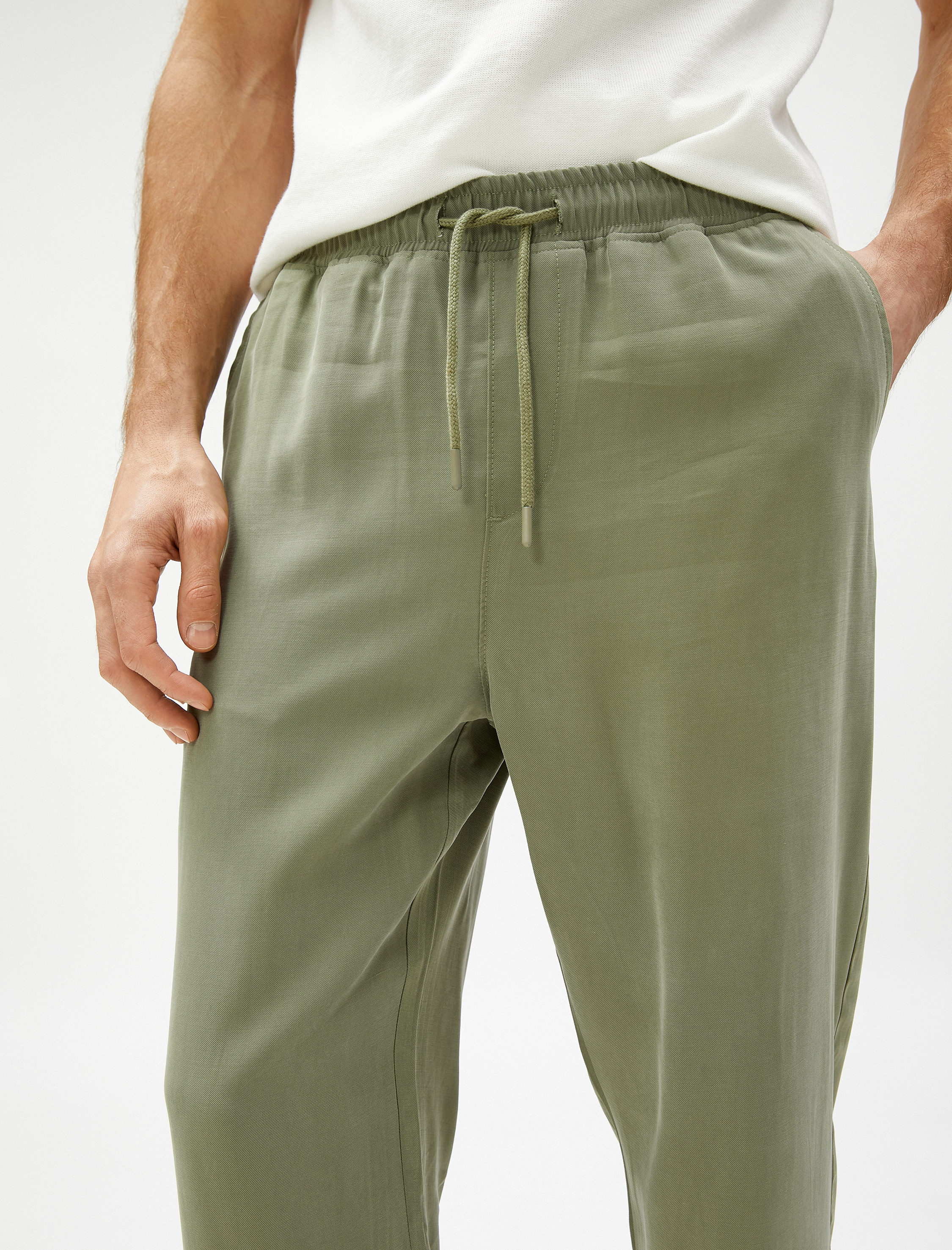   Basic Pantolon Beli Bağcıklı Cep Detaylı Viskon Karışımlı