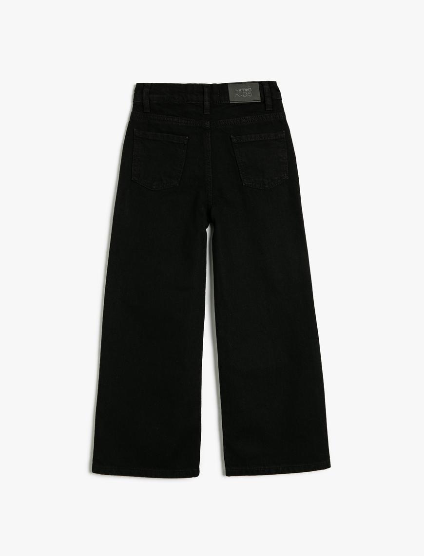  Kız Çocuk Kot Pantolon Bol Paça Cepli Pamuklu - Wide Leg Jean