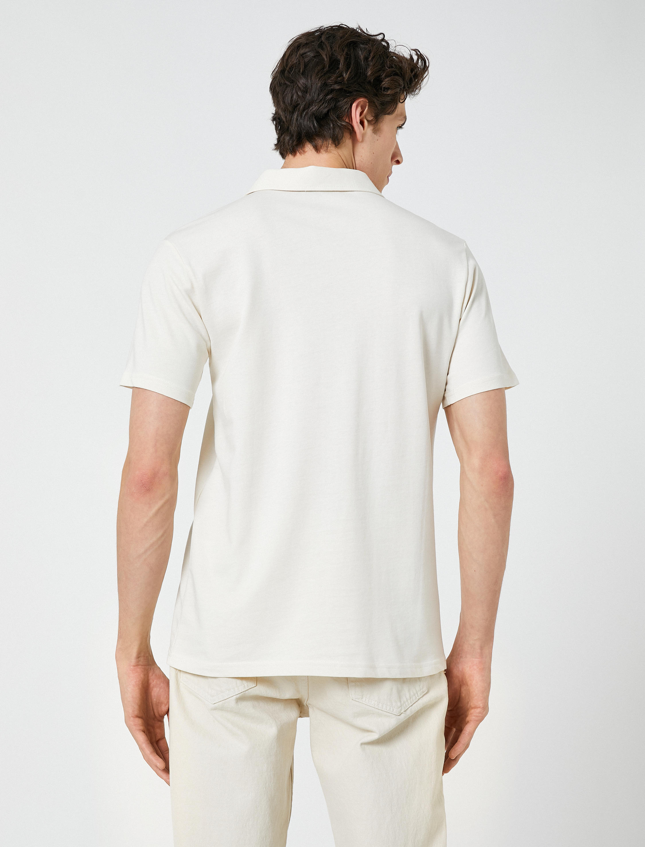   Fermuarlı Tişört Polo Yaka Kısa Kollu Pamuklu