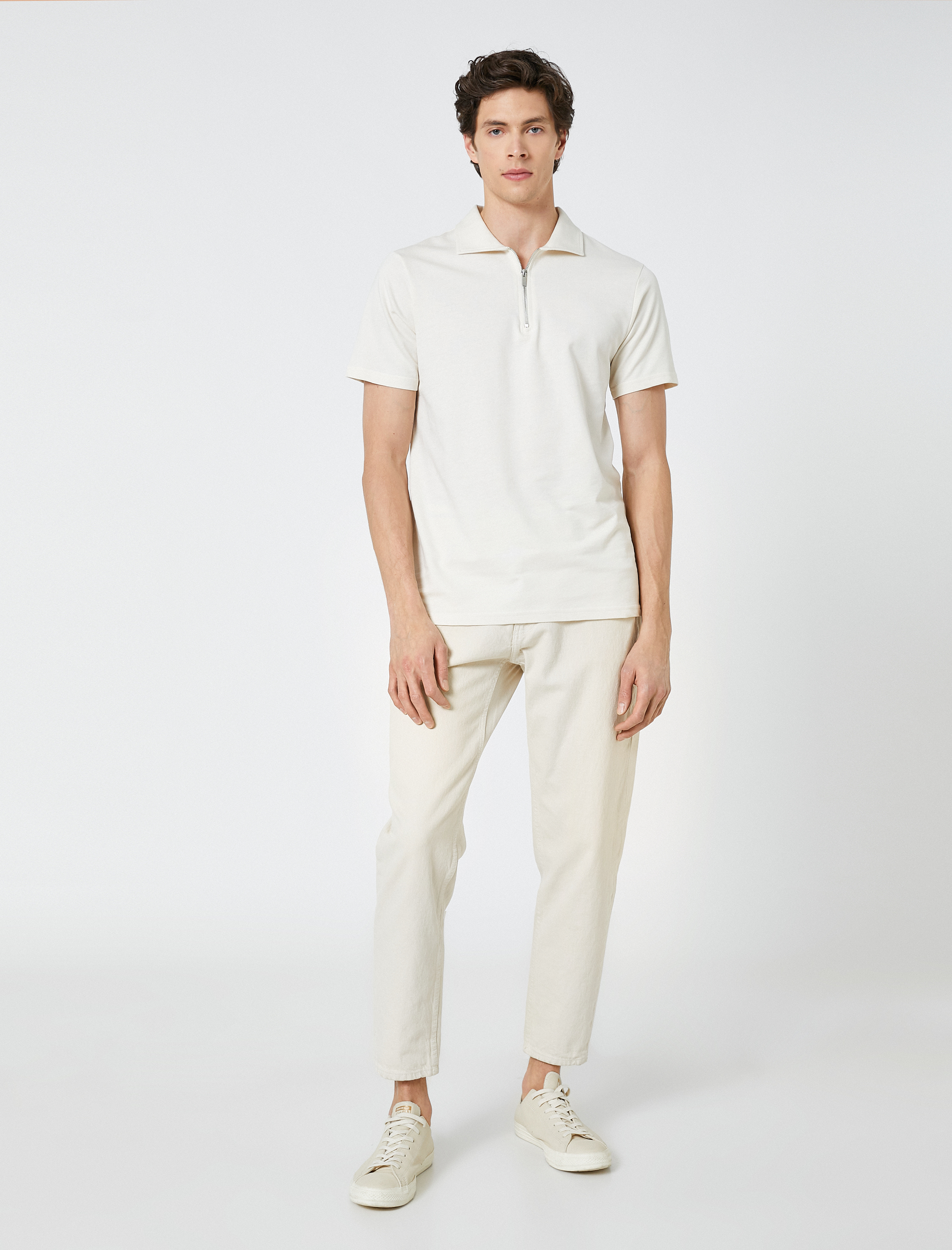   Fermuarlı Tişört Polo Yaka Kısa Kollu Pamuklu