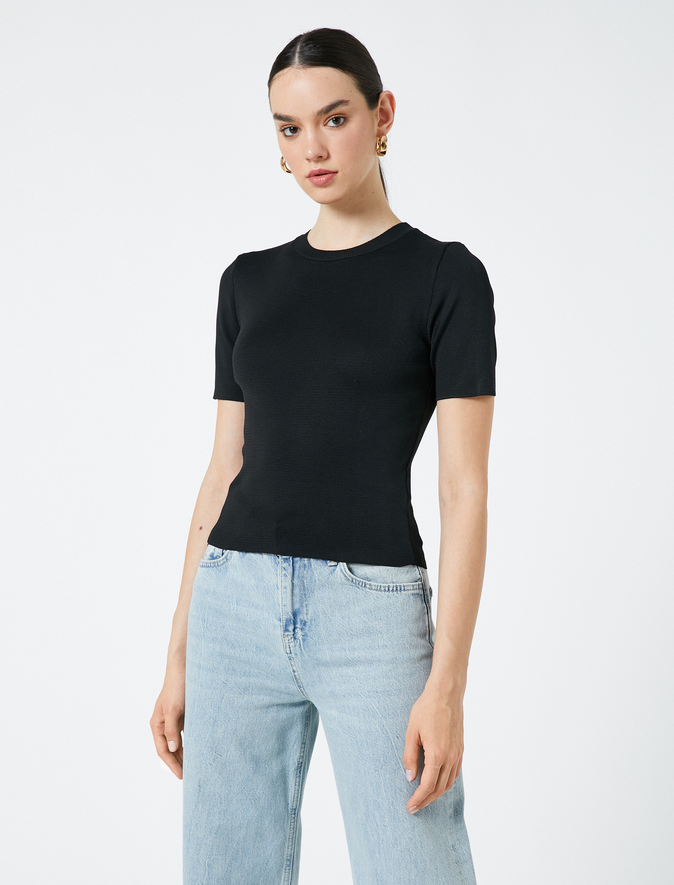   Crop Triko Kazak Kısa Kollu