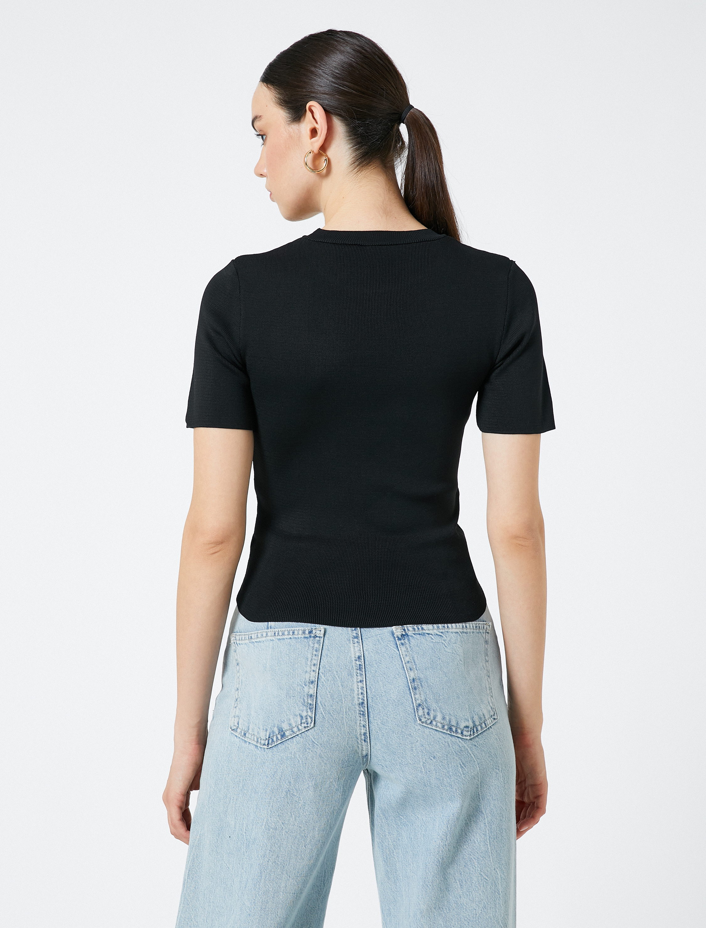   Crop Triko Kazak Kısa Kollu