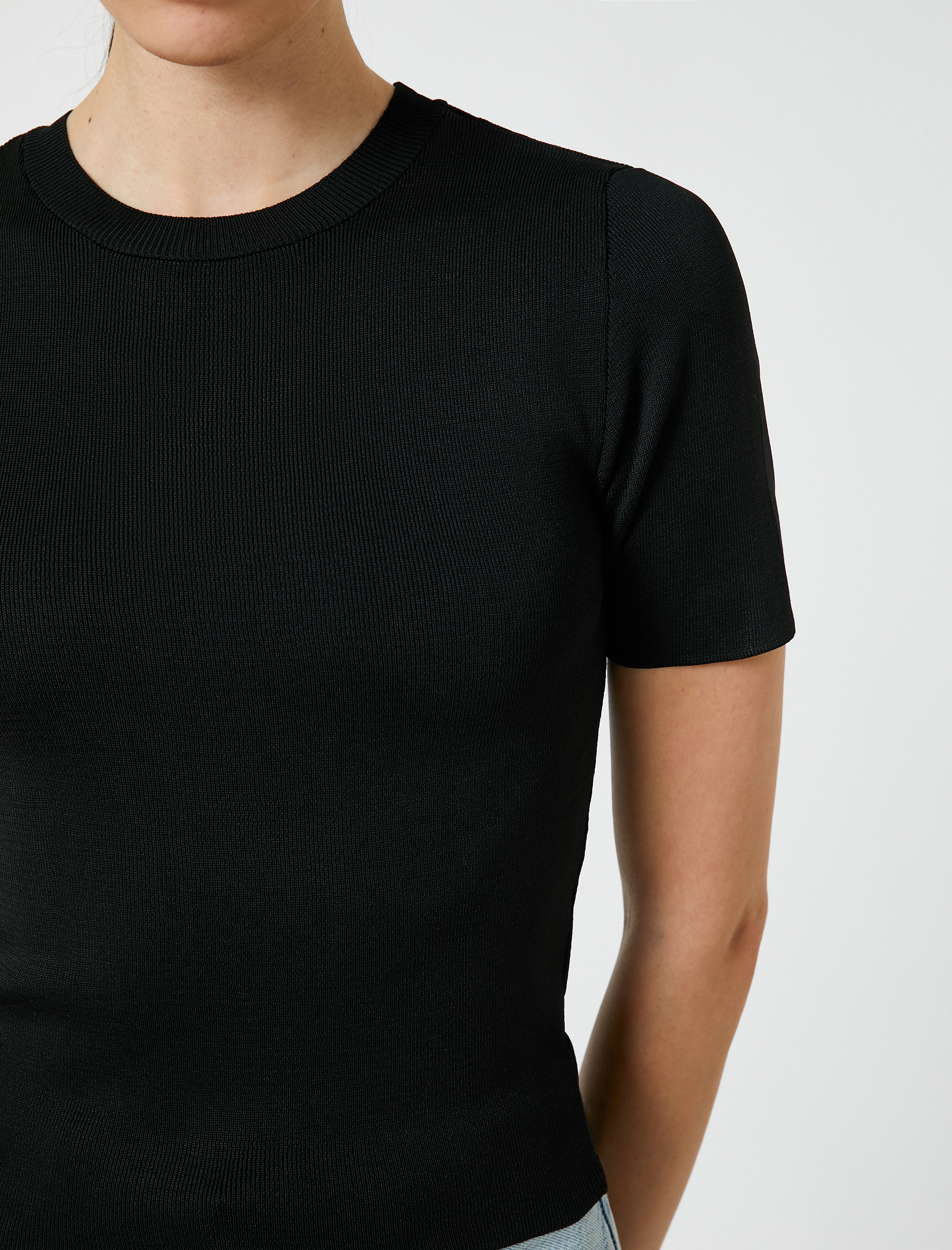   Crop Triko Kazak Kısa Kollu