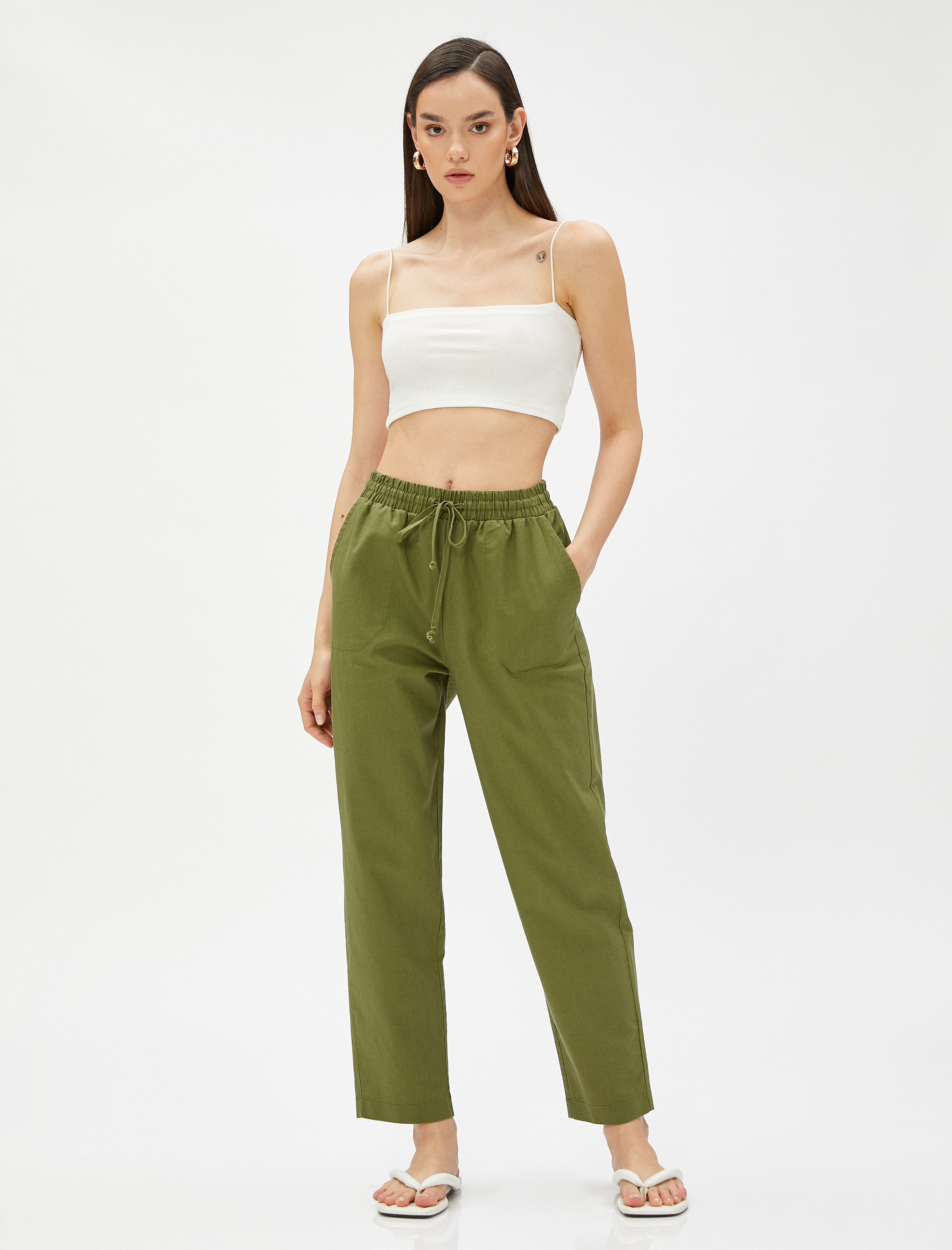  Keten Karışımlı Pantolon Beli Bağlamalı