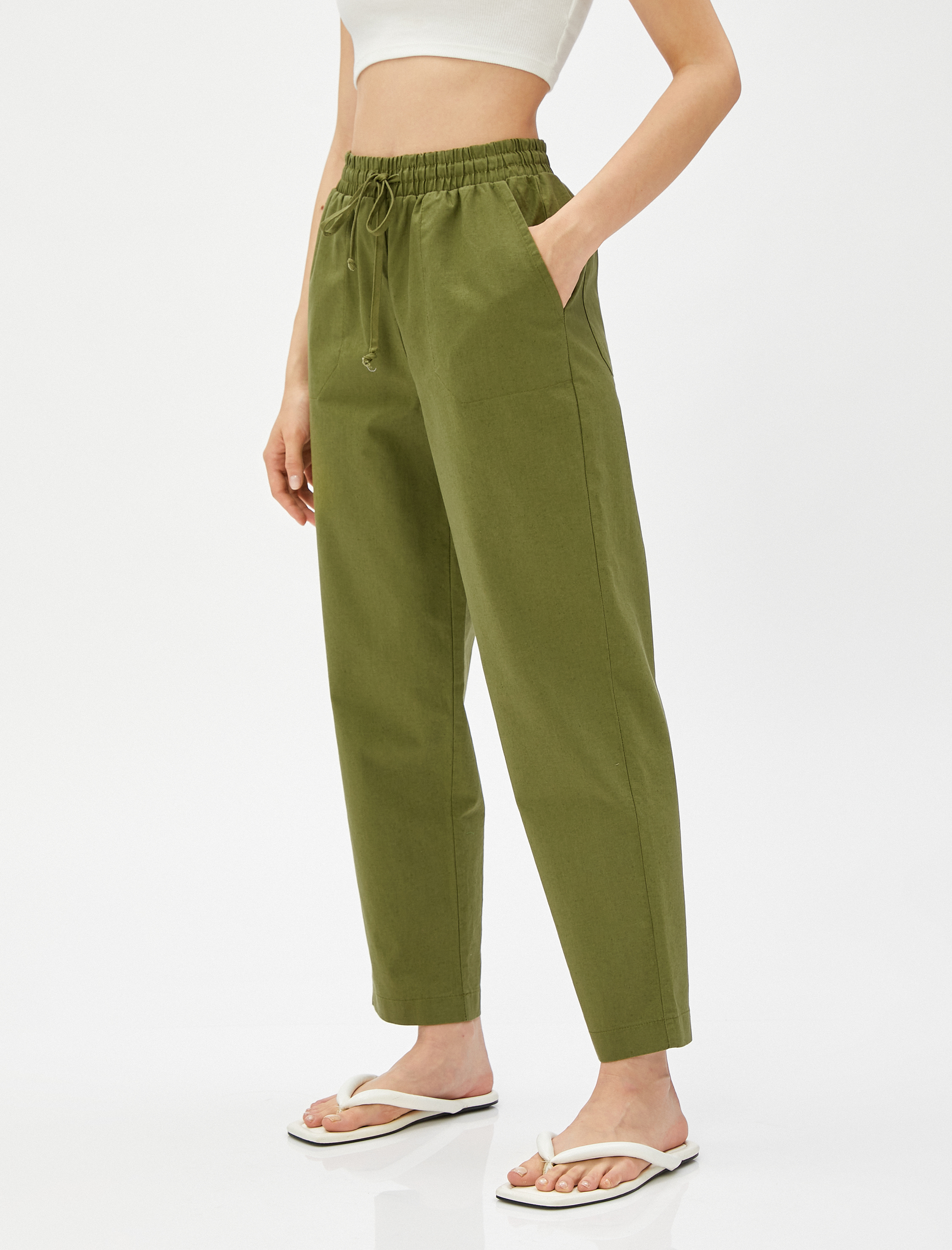   Keten Karışımlı Pantolon Beli Bağlamalı