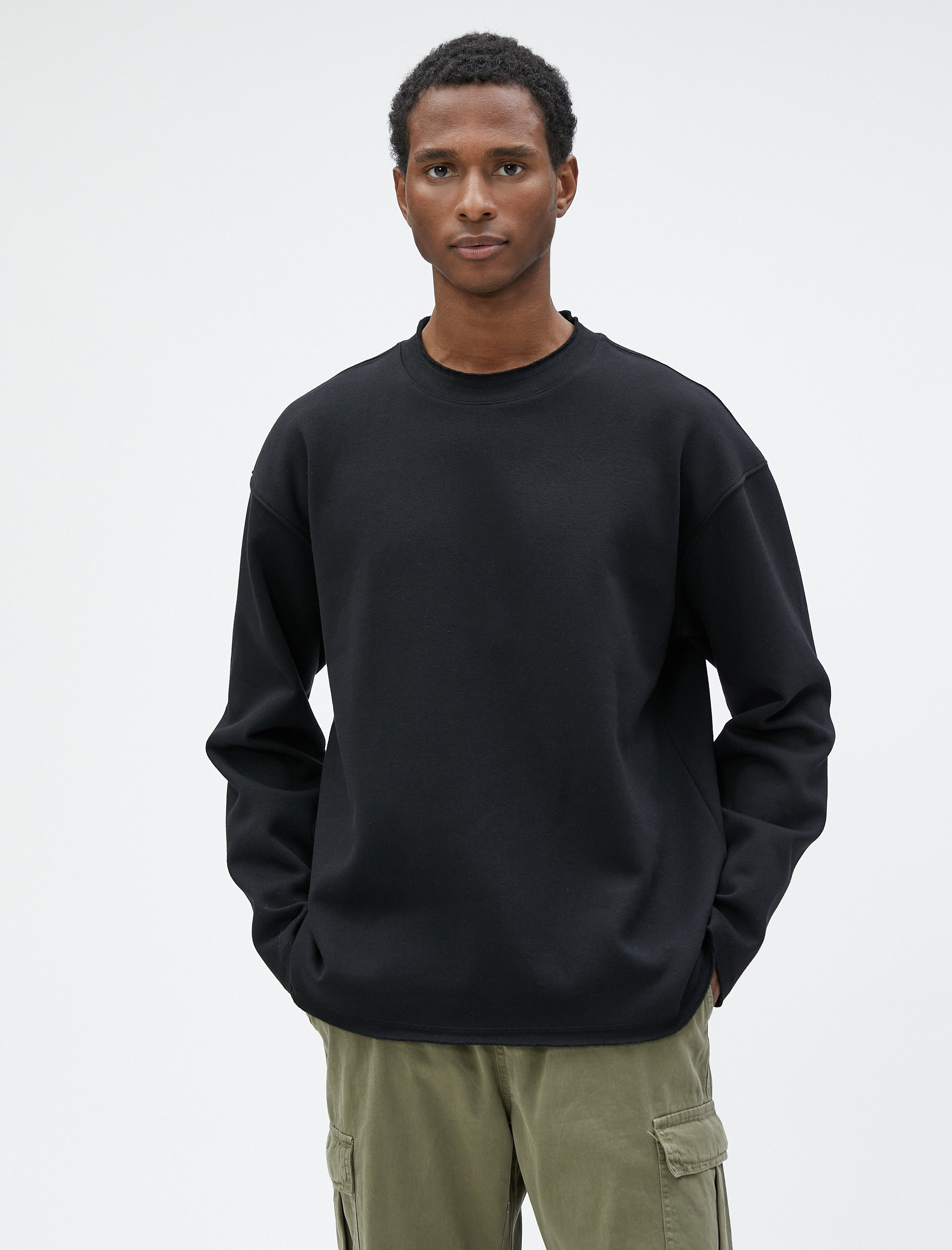   Oversize Sweat Bisiklet Yaka Uzun Kollu Şardonlu