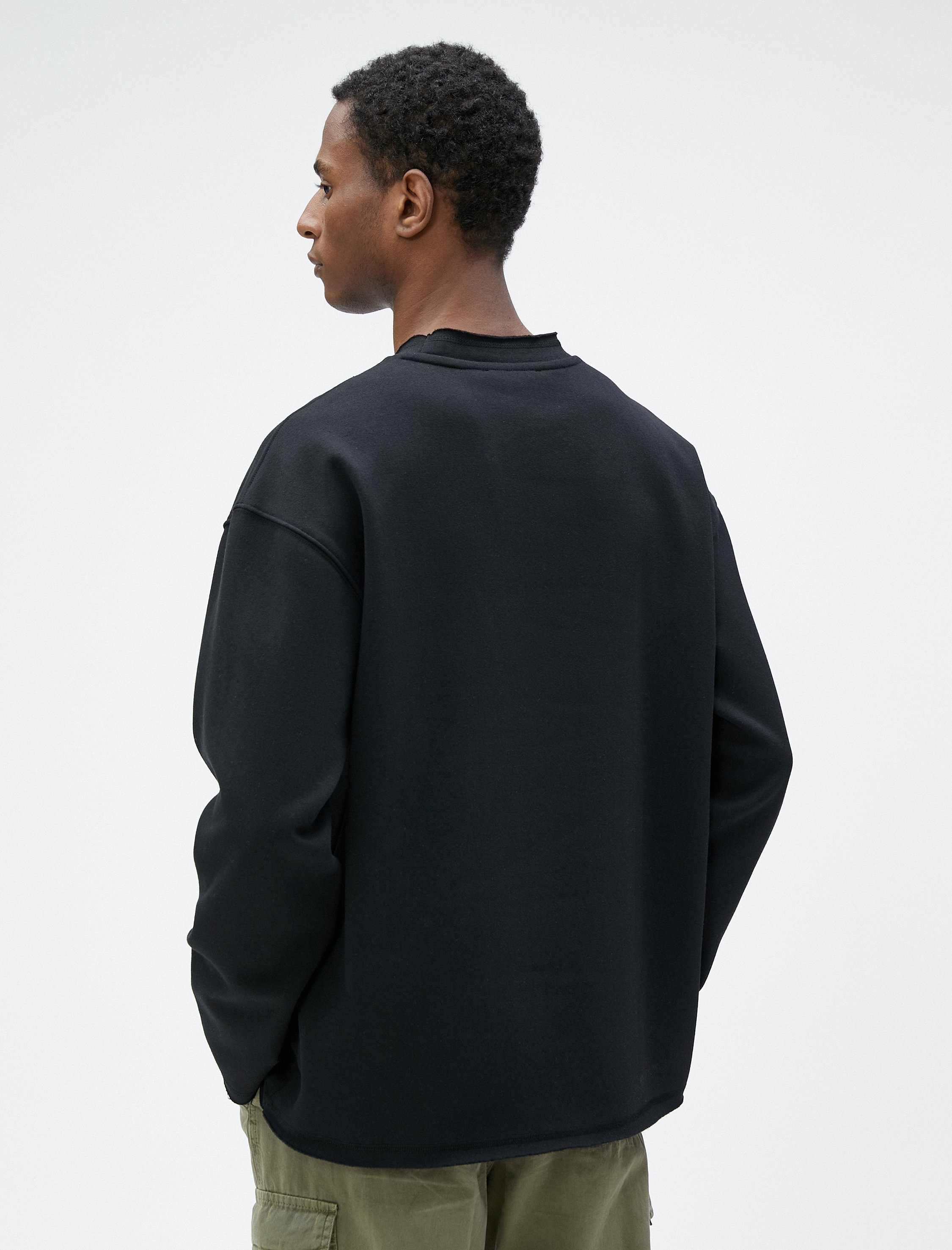   Oversize Sweat Bisiklet Yaka Uzun Kollu Şardonlu