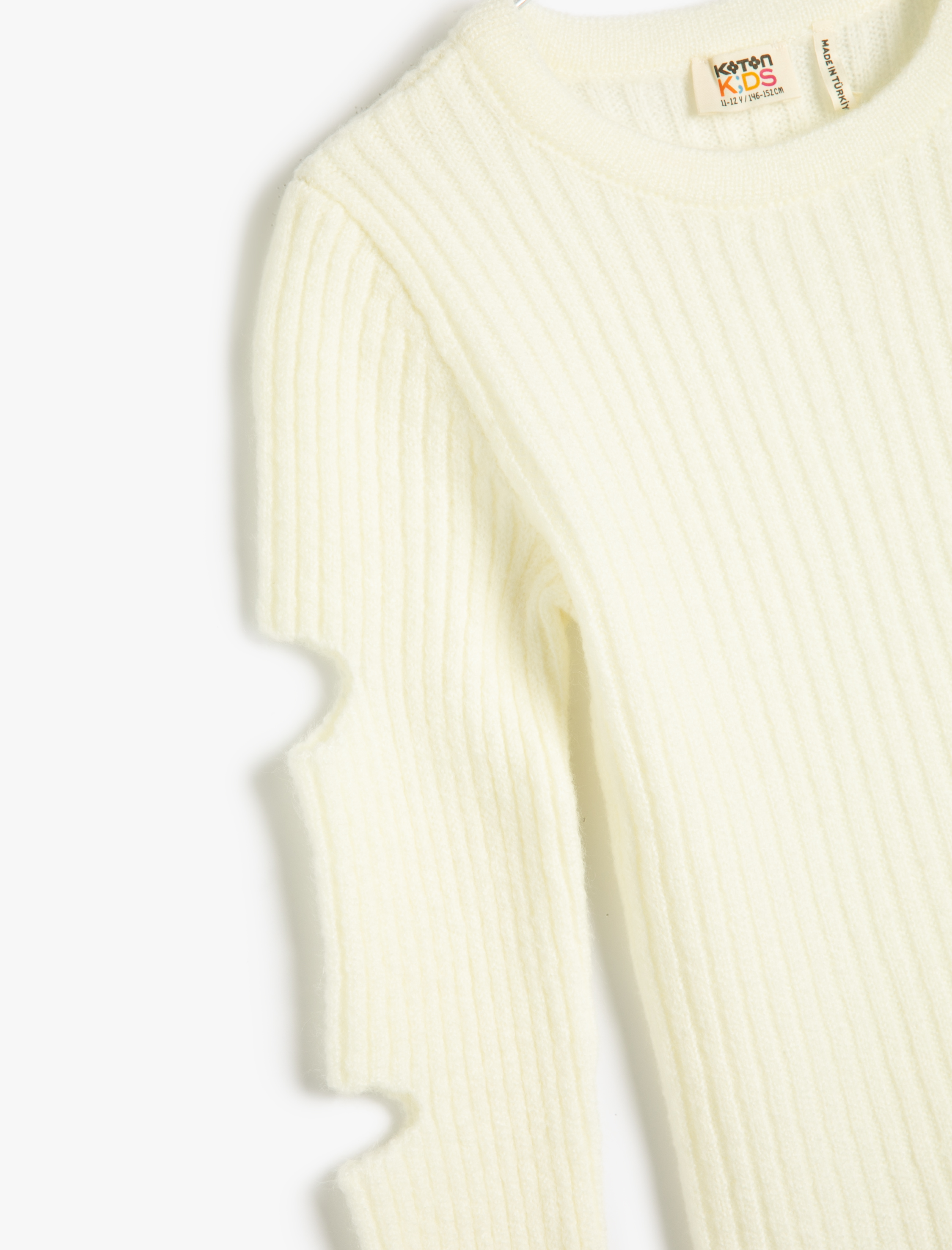  Kız Çocuk Kazak Triko Uzun Kollu Pencere Detaylı Yuvarlak Yaka