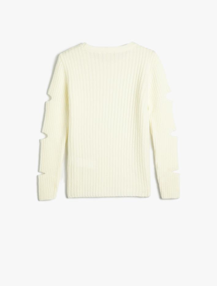 Kız Çocuk Kazak Triko Uzun Kollu Pencere Detaylı Yuvarlak Yaka