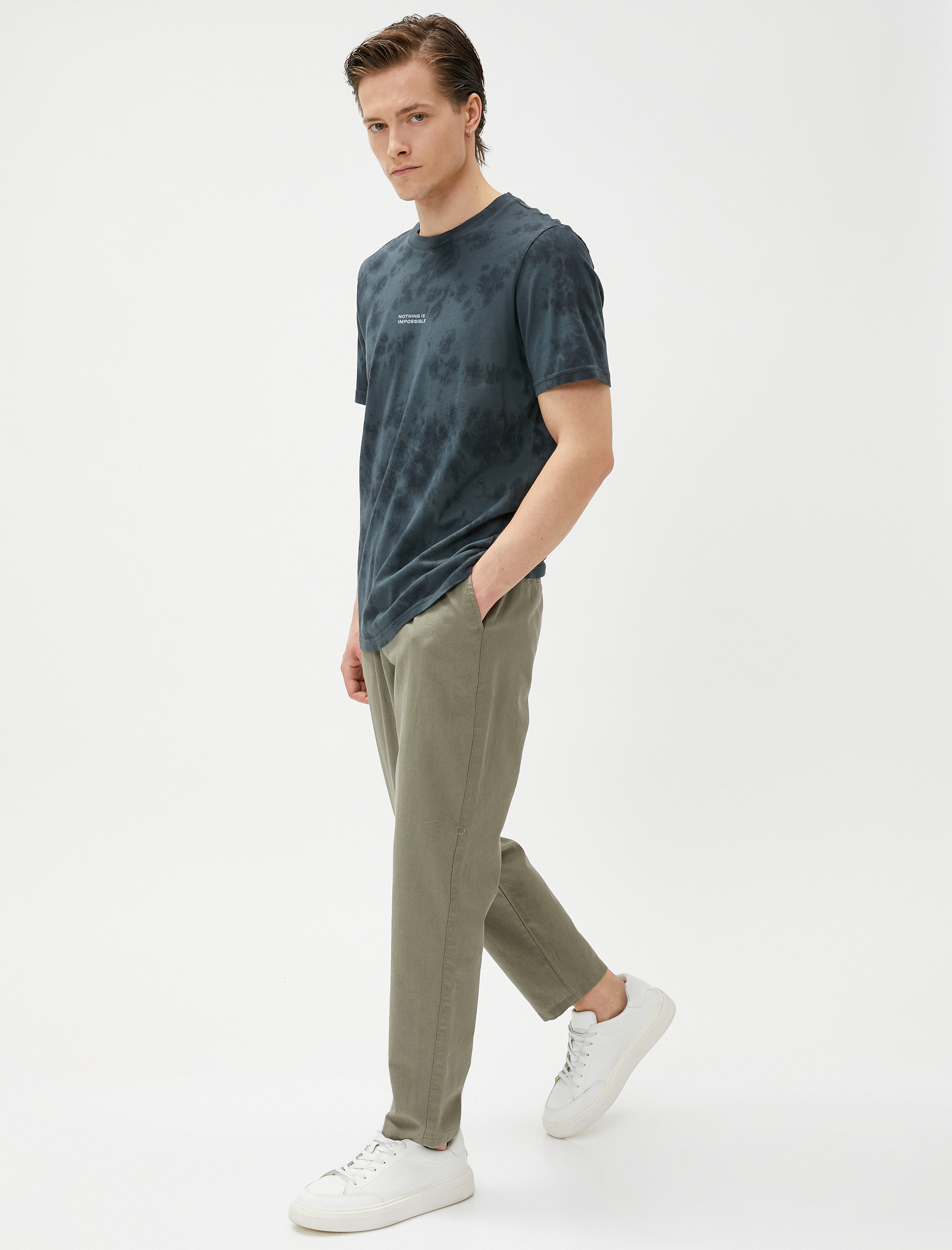   Keten Karışım Pantolon Beli Bağcıklı Cep Detaylı