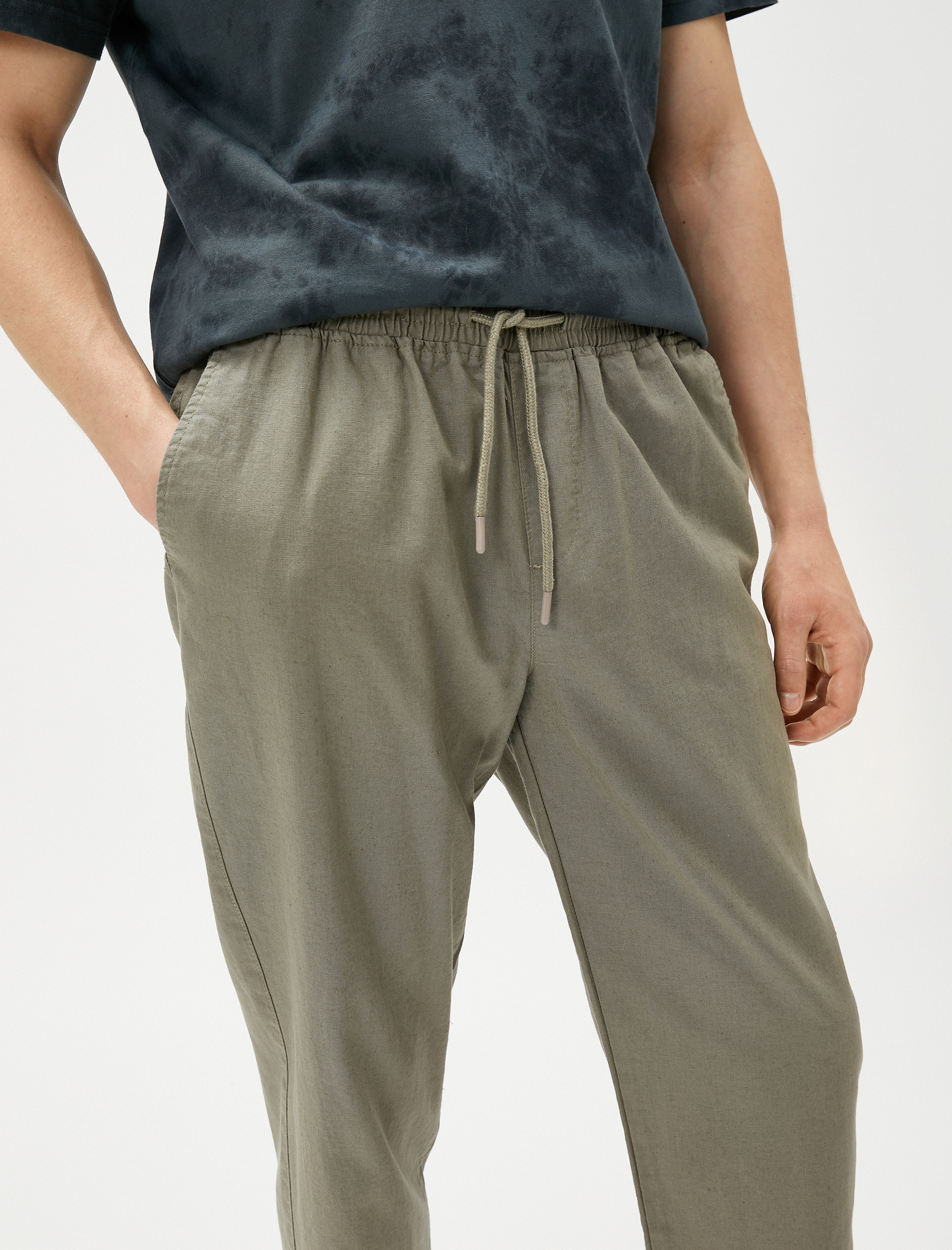   Keten Karışım Pantolon Beli Bağcıklı Cep Detaylı