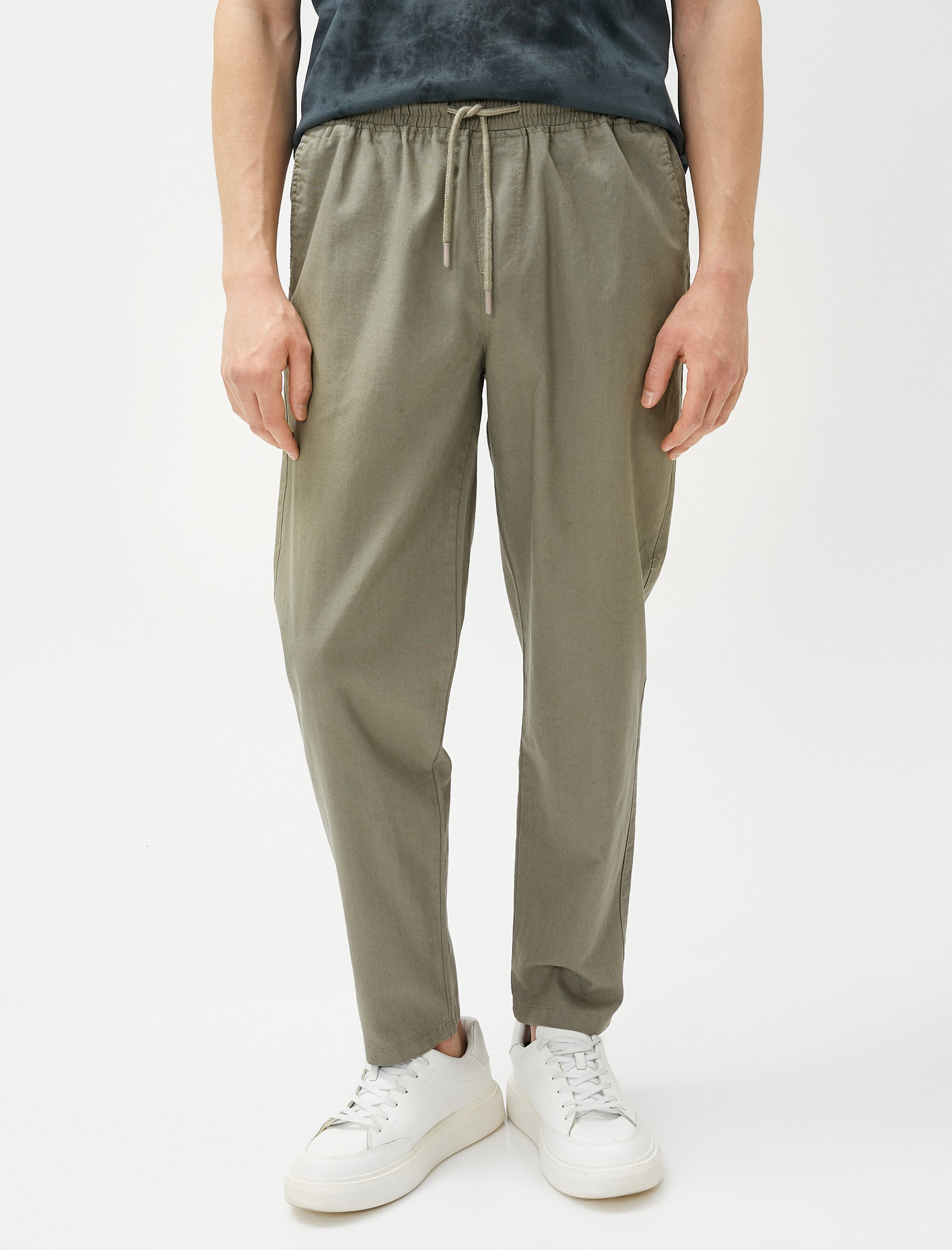   Keten Karışım Pantolon Beli Bağcıklı Cep Detaylı