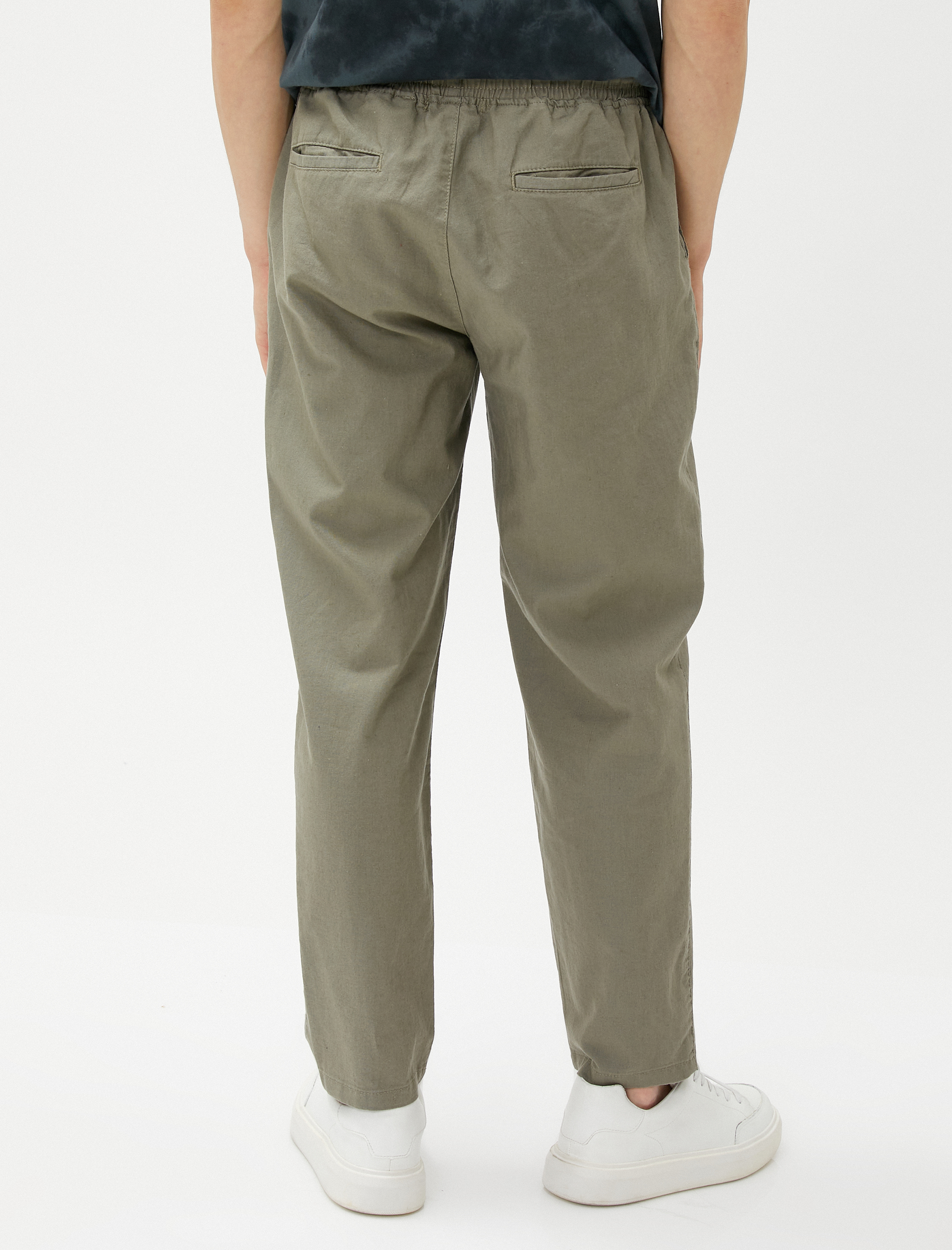   Keten Karışım Pantolon Beli Bağcıklı Cep Detaylı