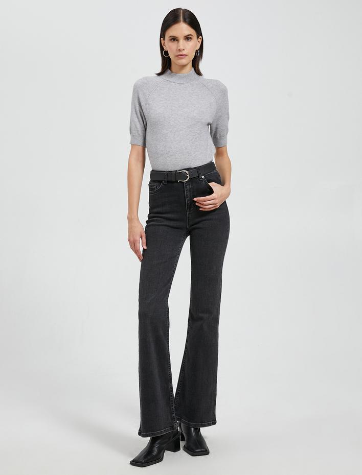  Yarım Balıkçı Yaka Kazak Triko Kısa Kollu