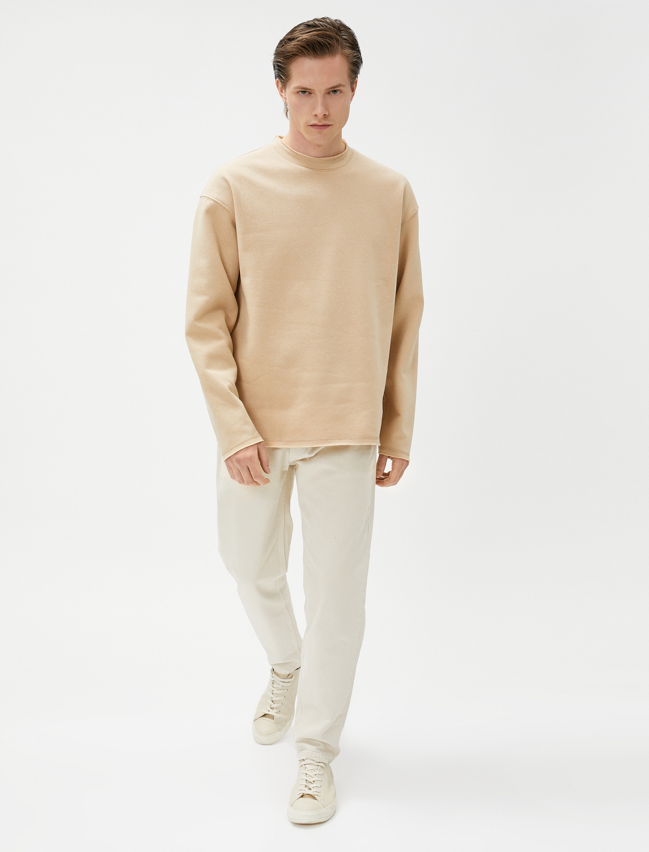   Oversize Sweat Bisiklet Yaka Uzun Kollu Şardonlu