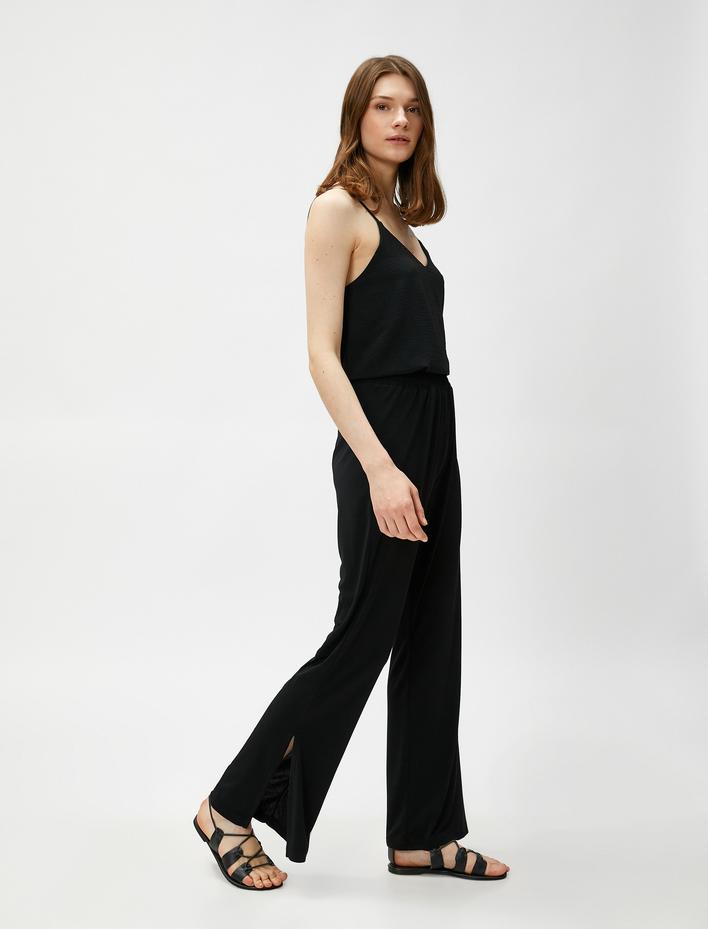  Yırtmaçlı İspanyol Paça Pantolon Beli Lastikli