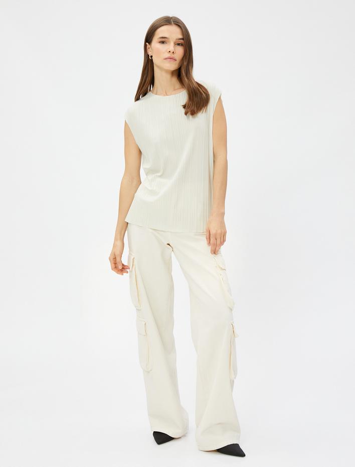  Çizgili Tişört Kolsuz Yırtmaç Detaylı