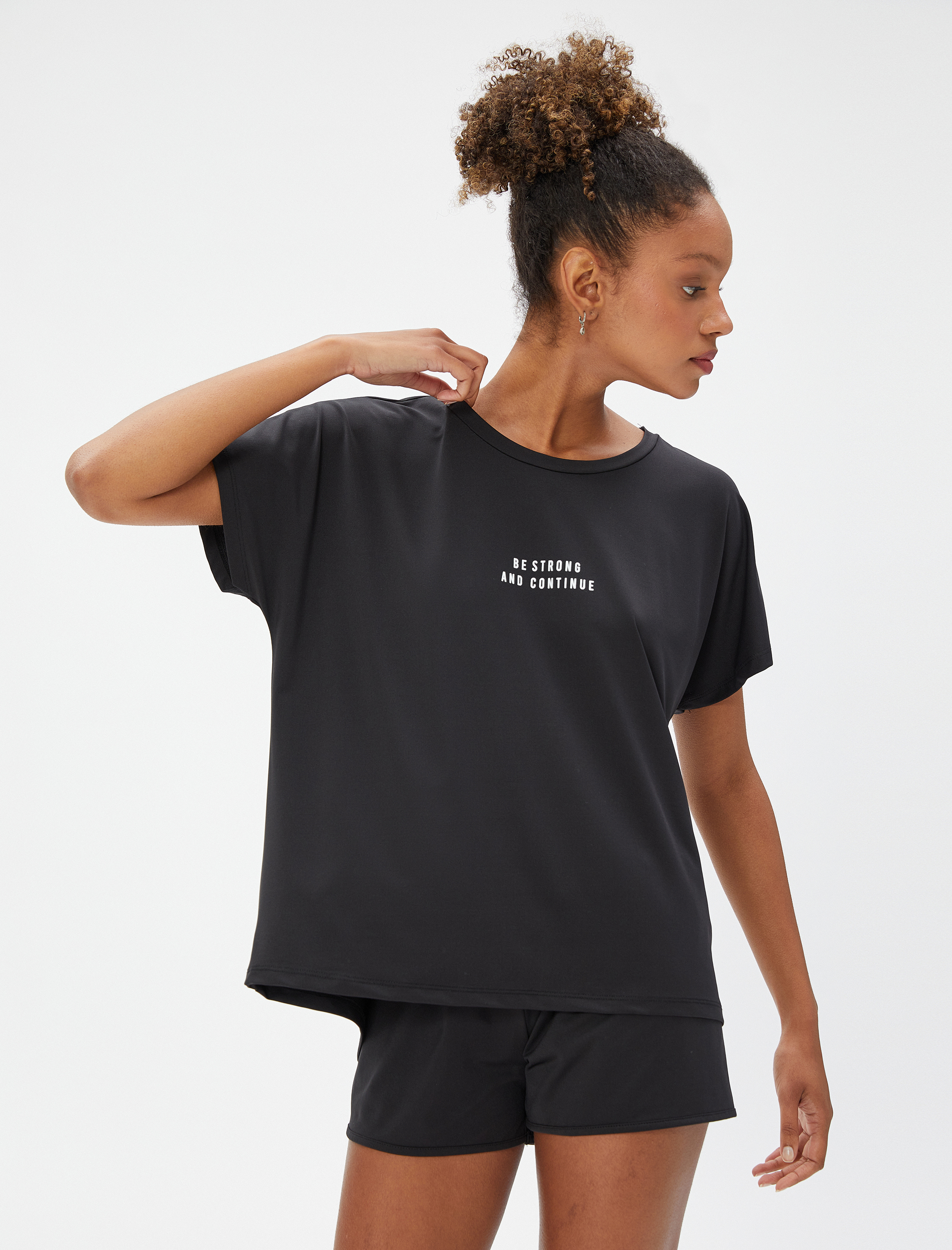   Slogan Baskılı Spor Tişört Relax Fit