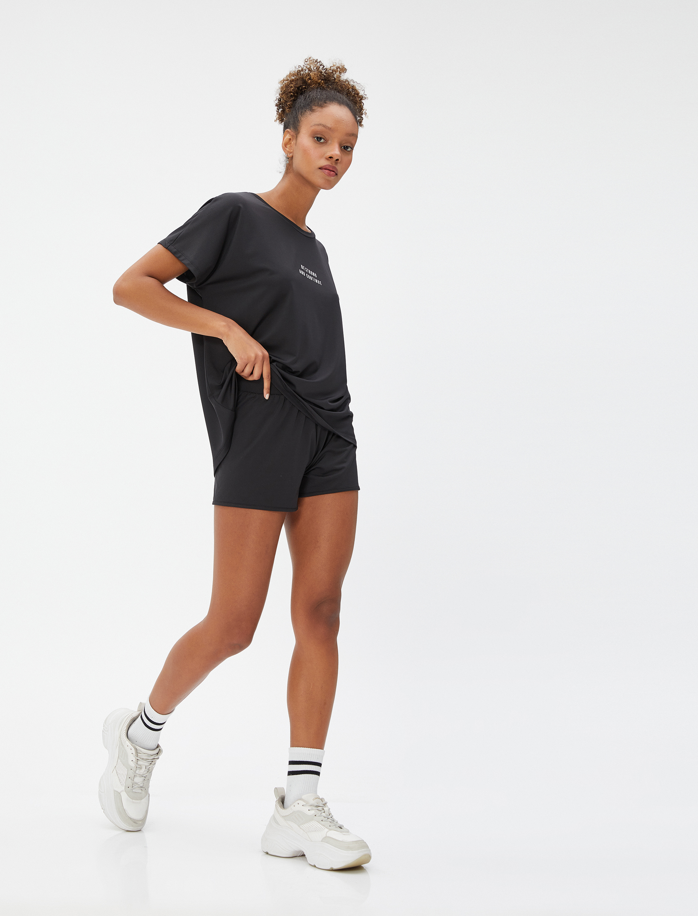   Slogan Baskılı Spor Tişört Relax Fit