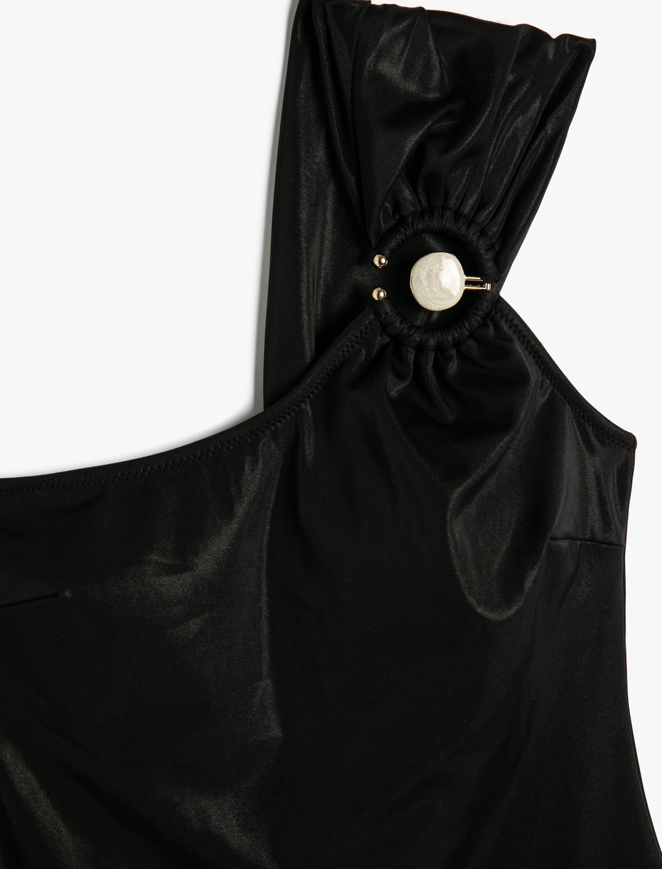   Tek Omuz Mayo Metal Aksesuar Detaylı Parlak Kumaş