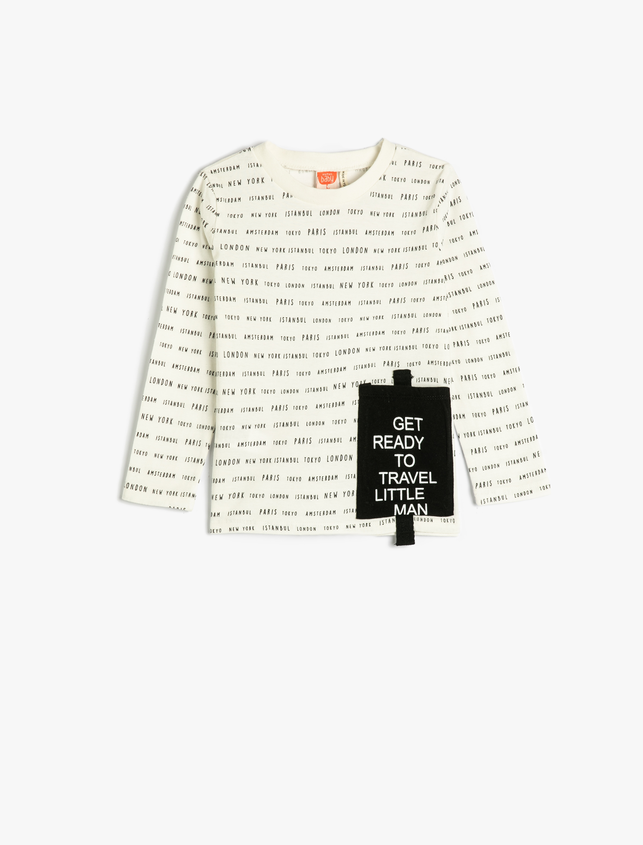  Erkek Bebek Tişört Uzun Kollu Bisiklet Yaka Baskılı Cep Detaylı Pamuklu