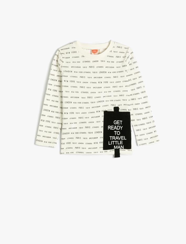 Erkek Bebek Tişört Uzun Kollu Bisiklet Yaka Baskılı Cep Detaylı Pamuklu