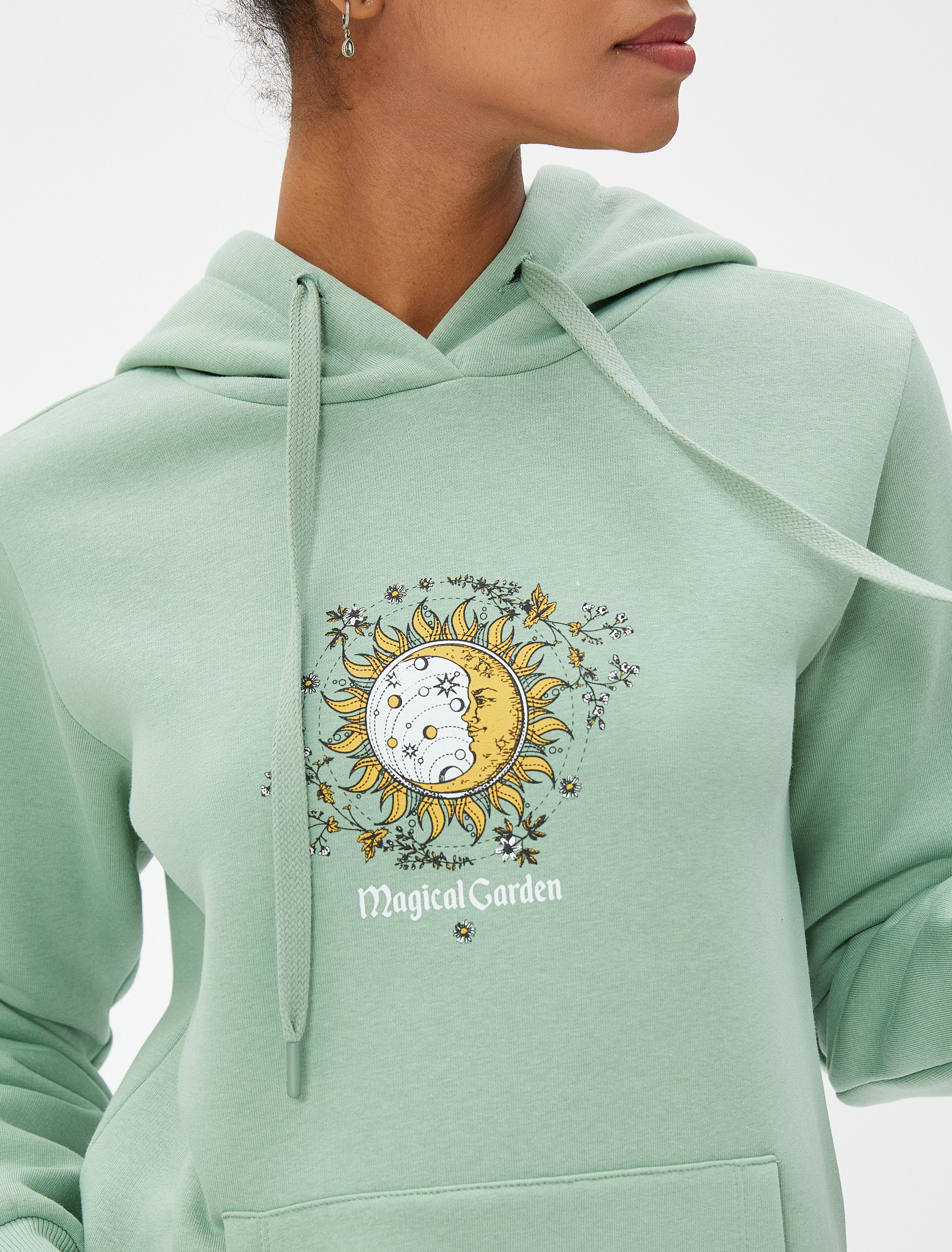   Şardonlu Kapüşonlu Sweatshirt Baskılı Kanguru Cepli Uzun Kollu