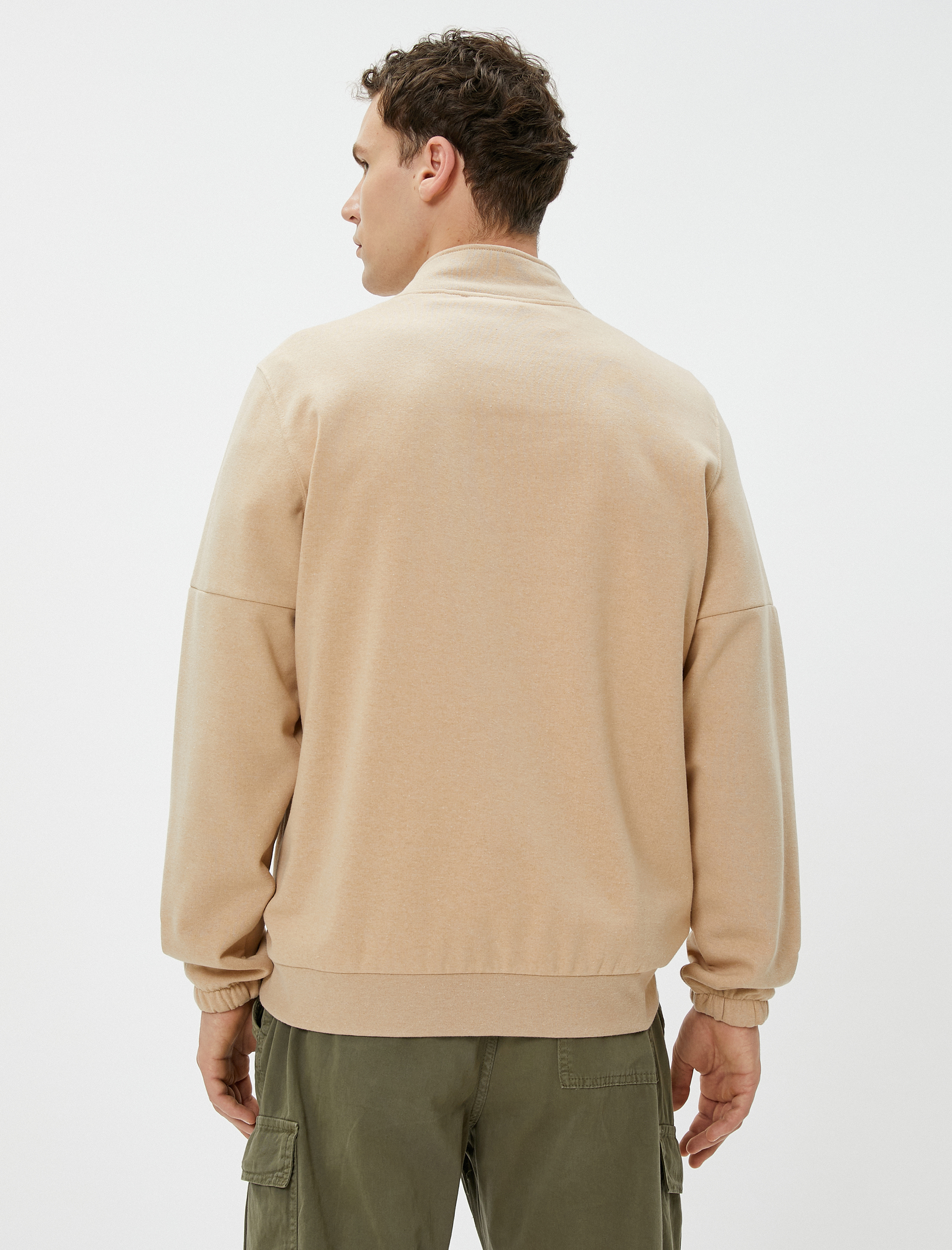   Basic Sweat Yarım Fermuarlı Dik Yaka Uzun Kollu Şardonlu