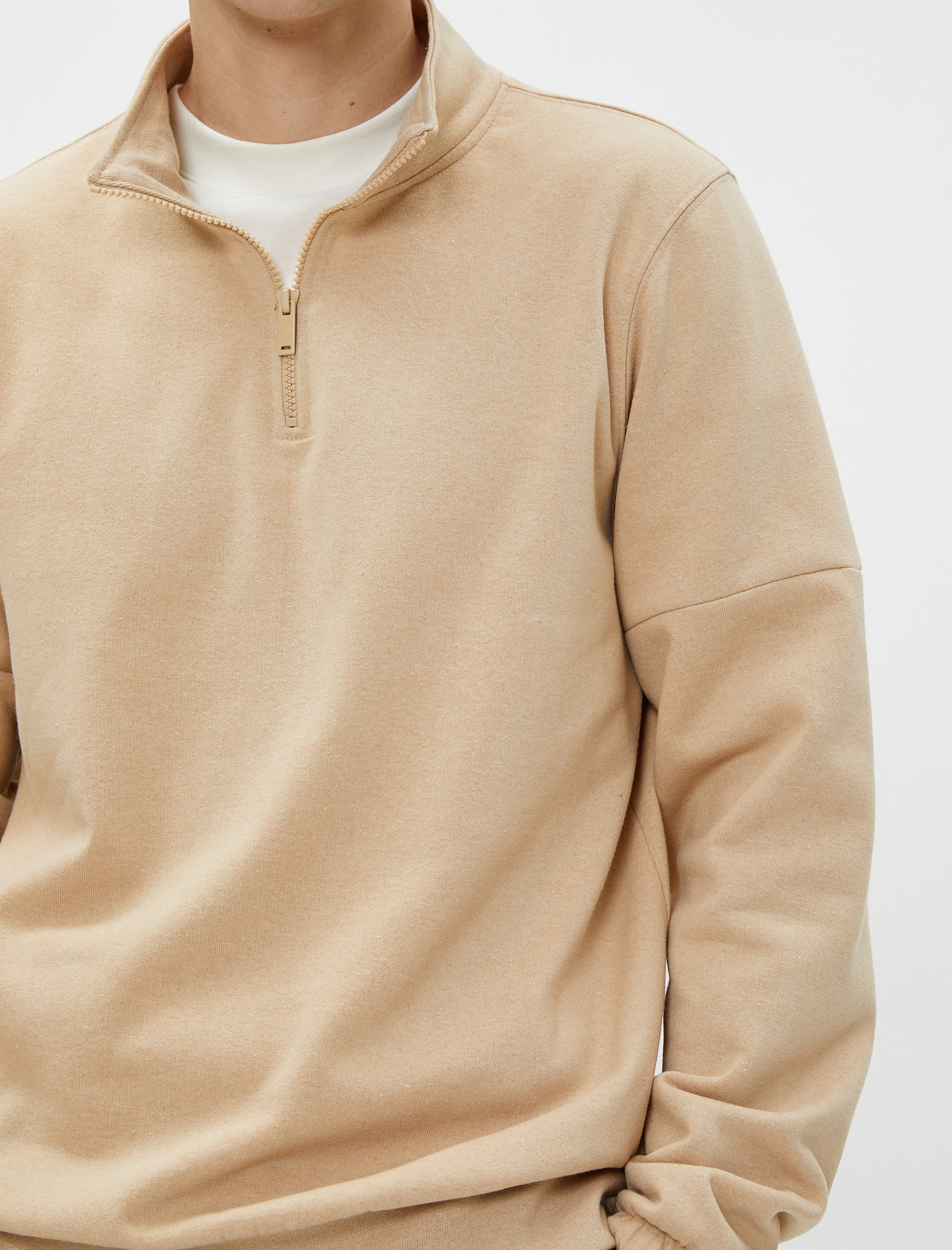   Basic Sweat Yarım Fermuarlı Dik Yaka Uzun Kollu Şardonlu