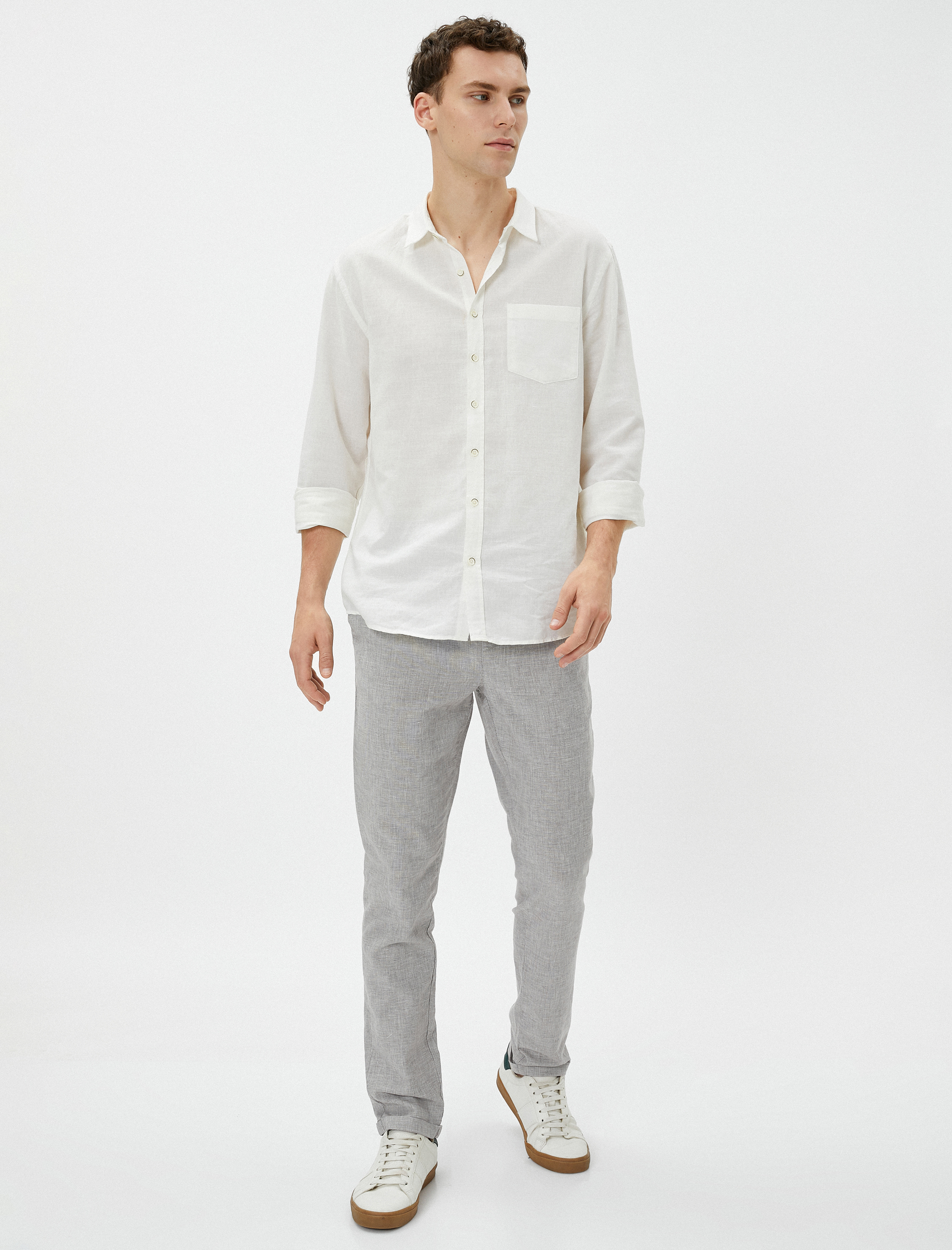   Keten Karışımlı Pantolon Beli Bağcıklı Tapered Fit Cep Detaylı