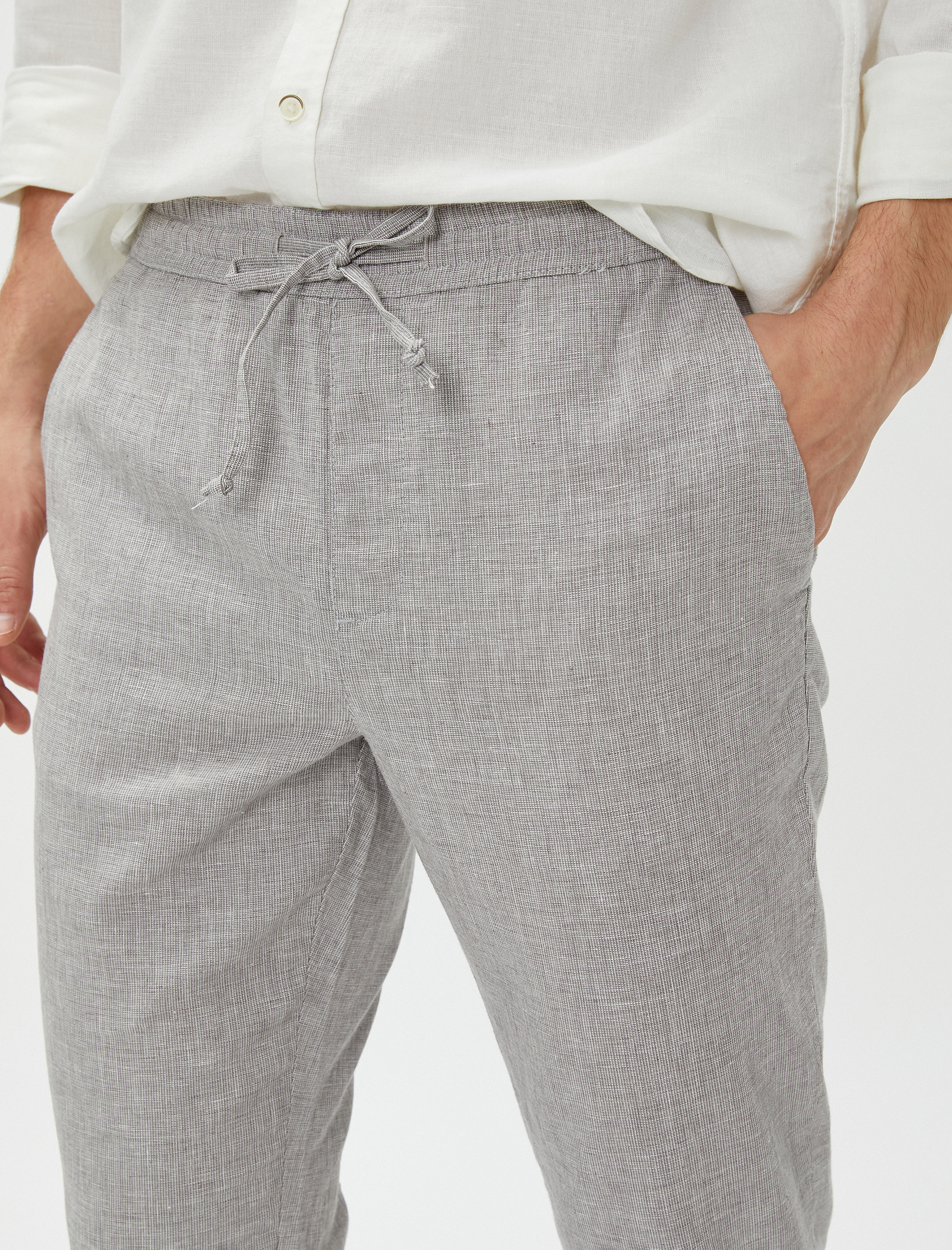  Keten Karışımlı Pantolon Beli Bağcıklı Tapered Fit Cep Detaylı