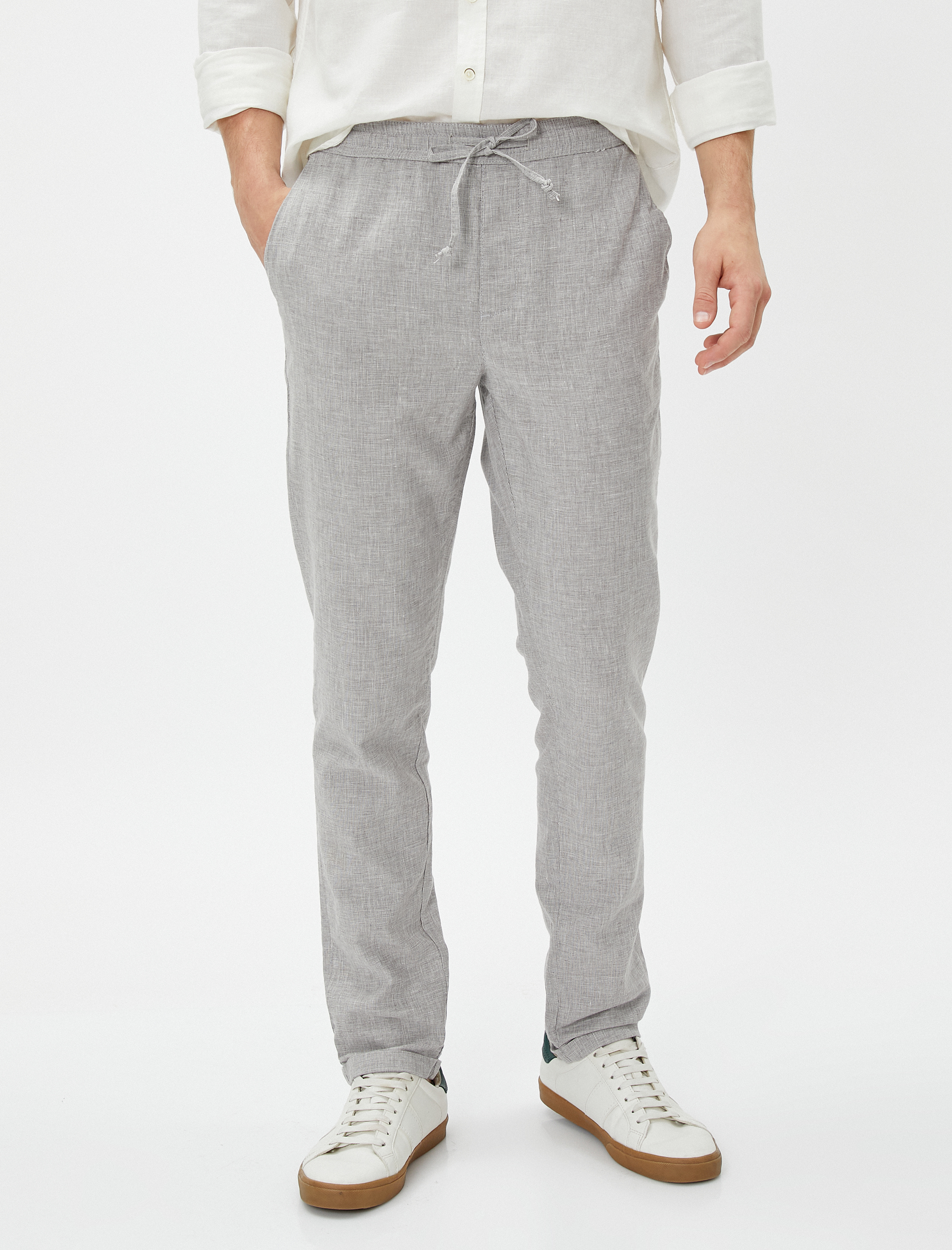   Keten Karışımlı Pantolon Beli Bağcıklı Tapered Fit Cep Detaylı