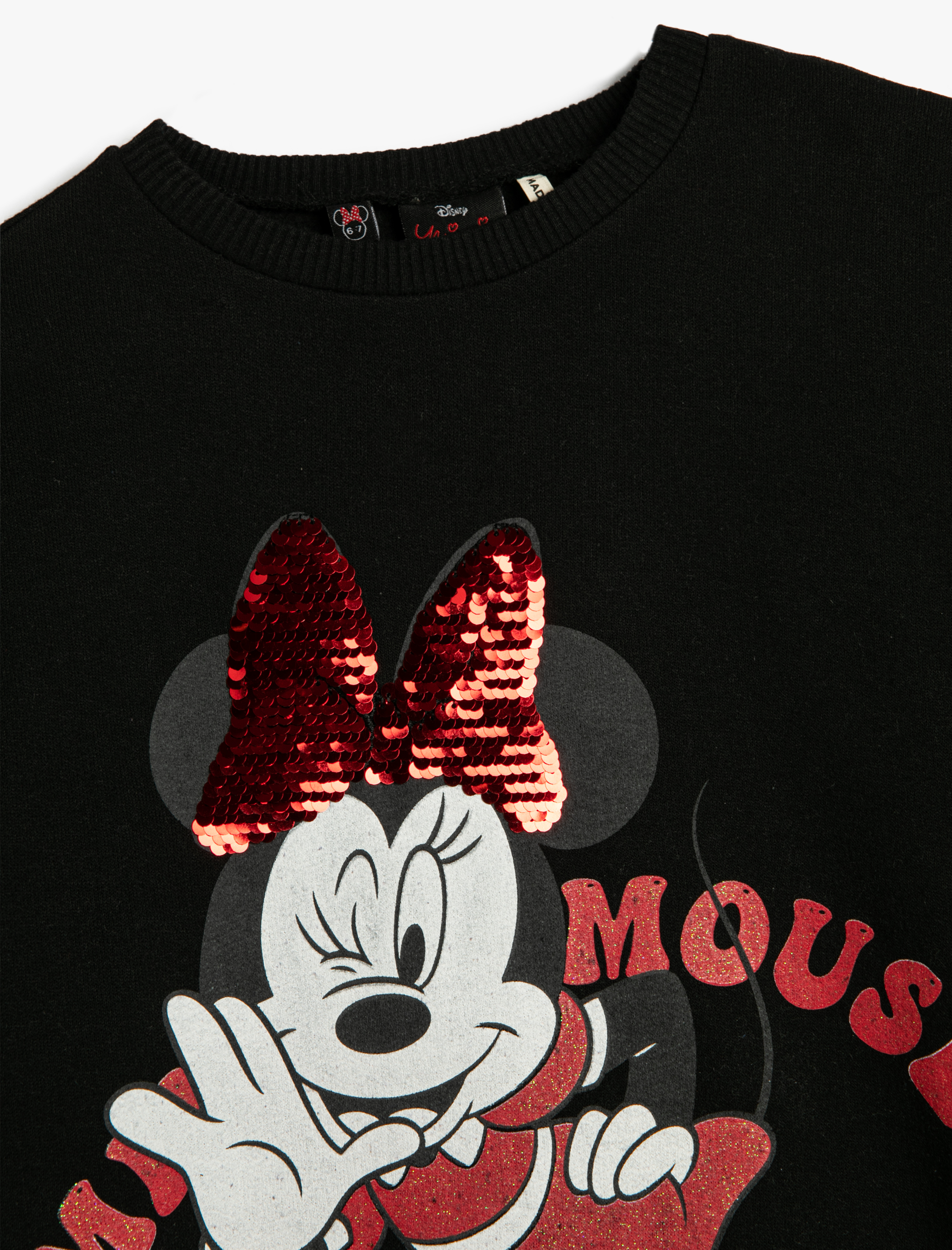  Kız Çocuk Minnie Mouse Sweat Elbise Lisanslı Uzun Balon Kollu Bisiklet Yaka Şardonlu