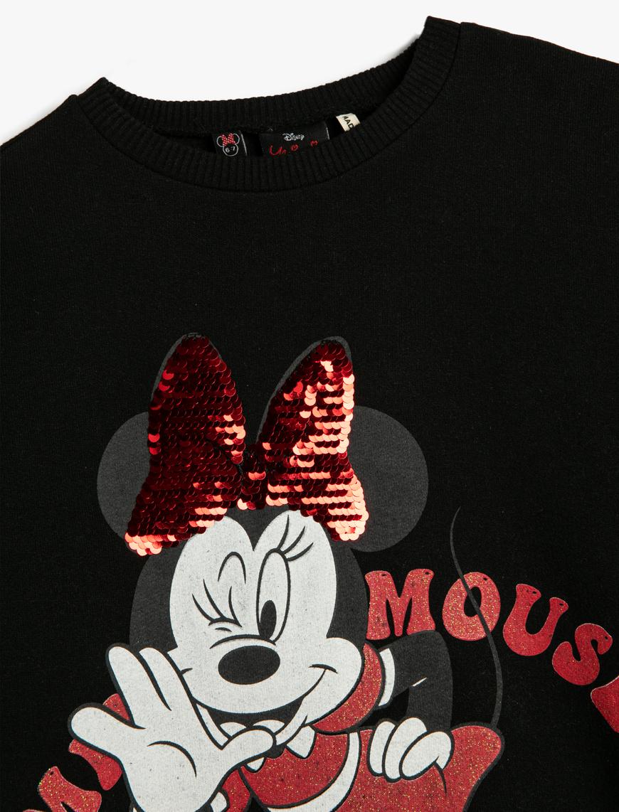  Kız Çocuk Minnie Mouse Sweat Elbise Lisanslı Uzun Balon Kollu Bisiklet Yaka