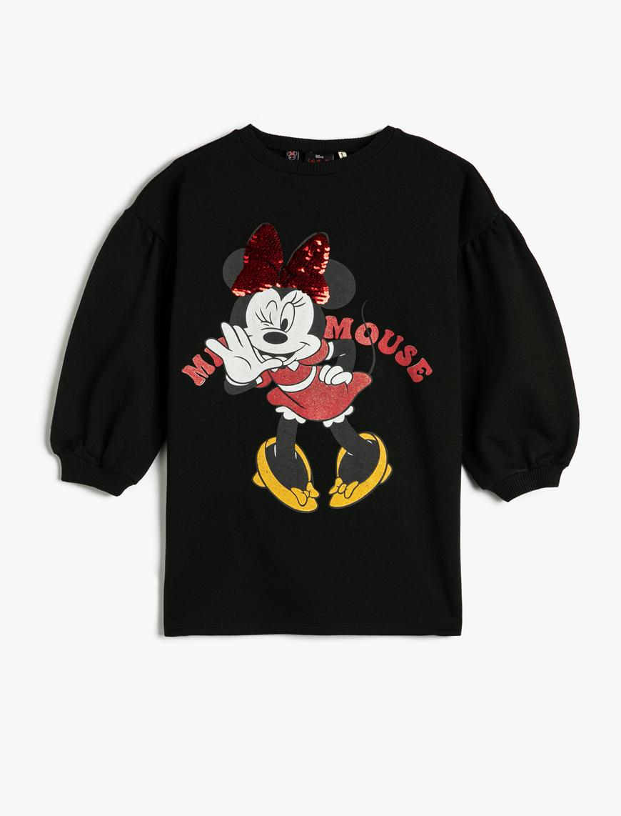  Kız Çocuk Minnie Mouse Sweat Elbise Lisanslı Uzun Balon Kollu Bisiklet Yaka