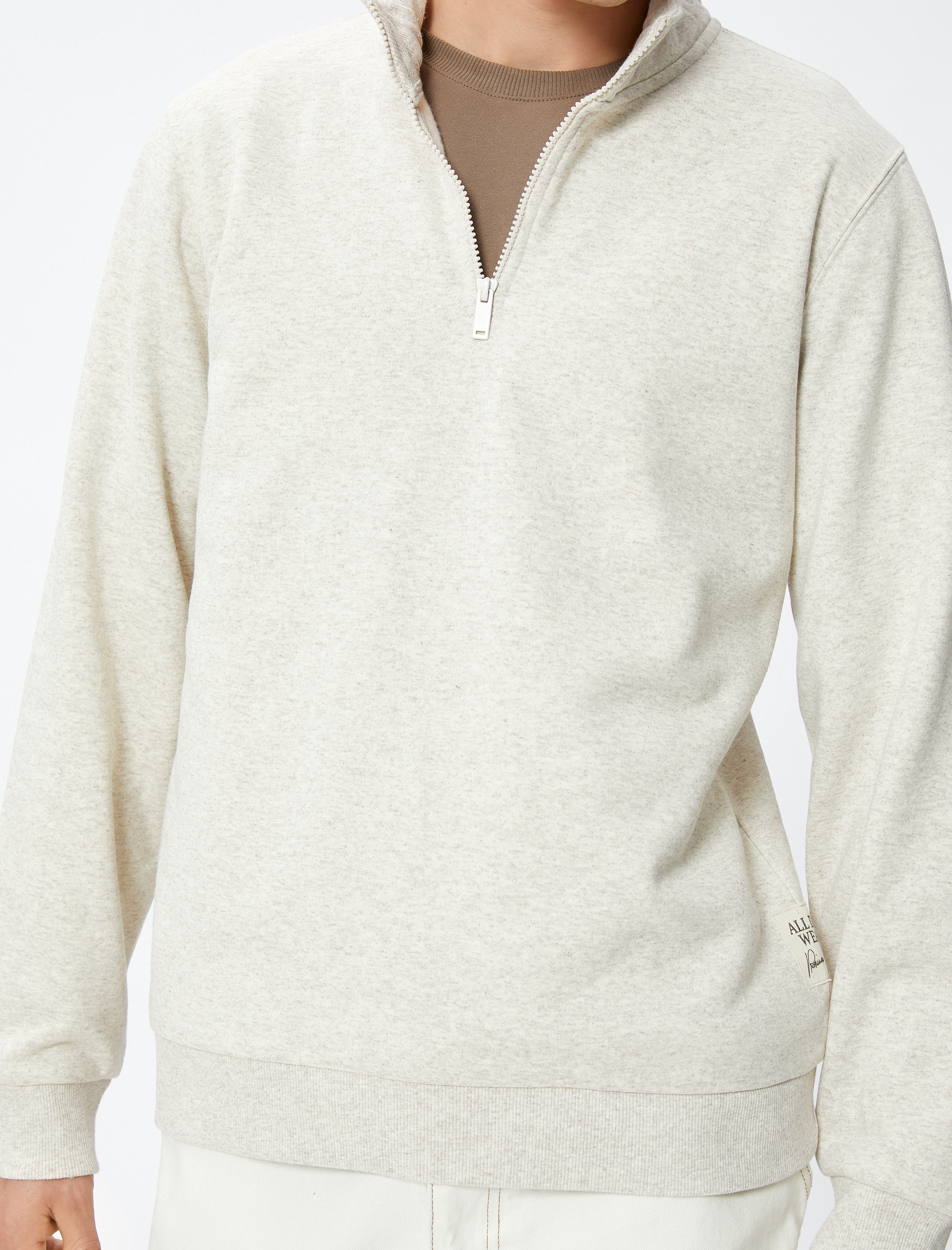   Yarım Fermuarlı Sweatshirt Dik Yaka Uzun Kollu Şardonlu