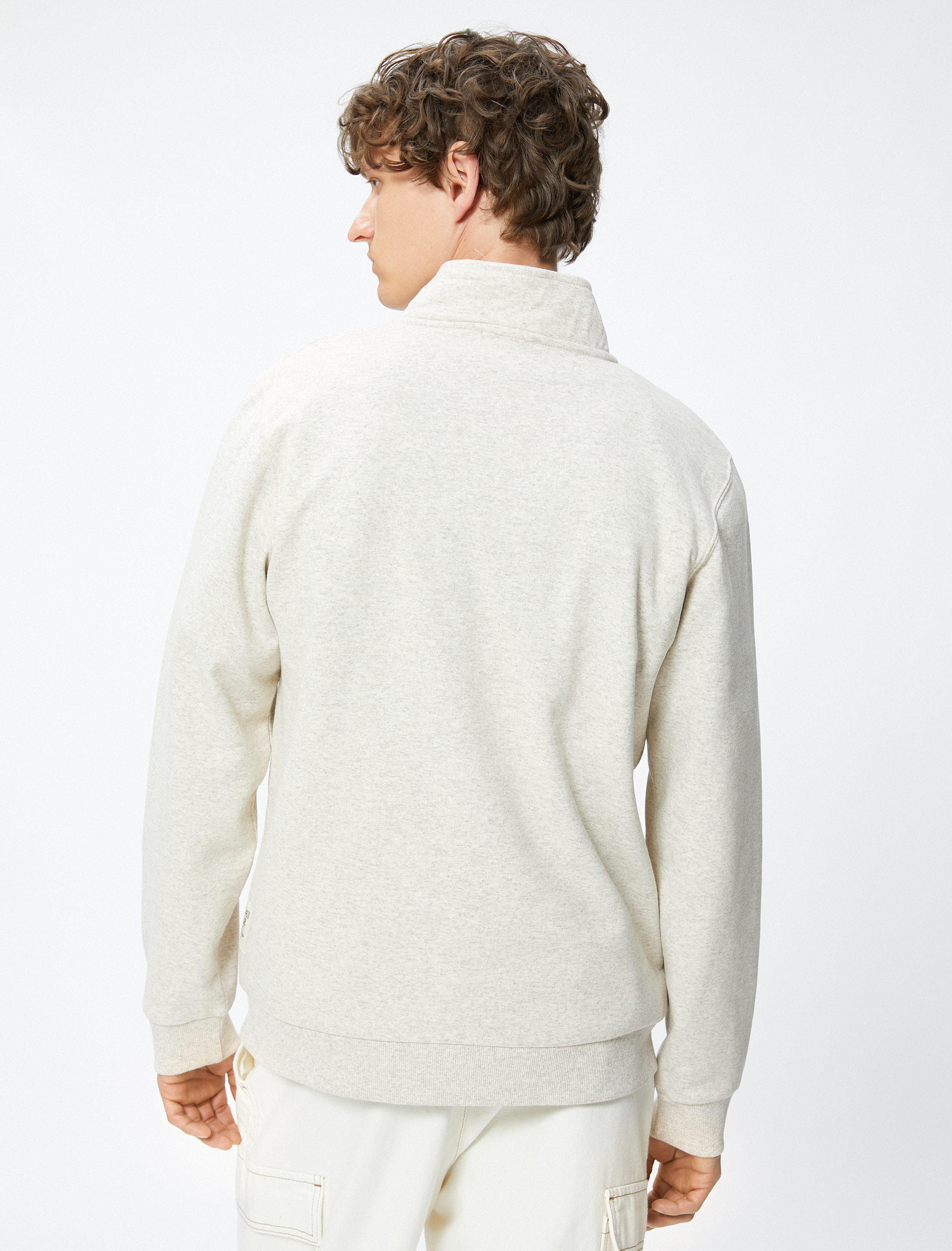   Yarım Fermuarlı Sweatshirt Dik Yaka Uzun Kollu Şardonlu