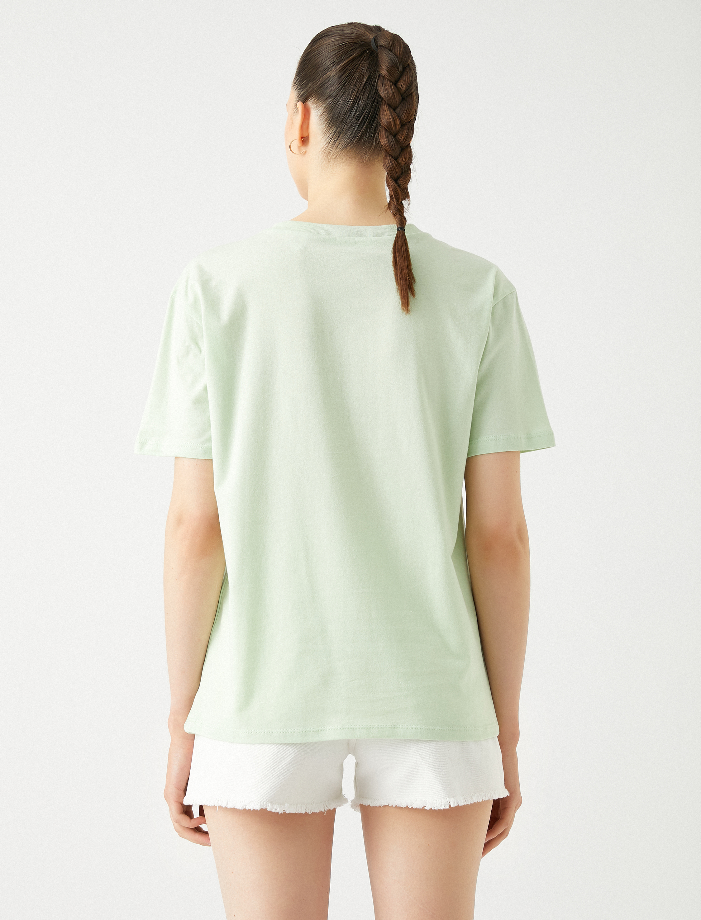   Baskılı Tişört Bisiklet Yaka Kısa Kollu Pamuklu