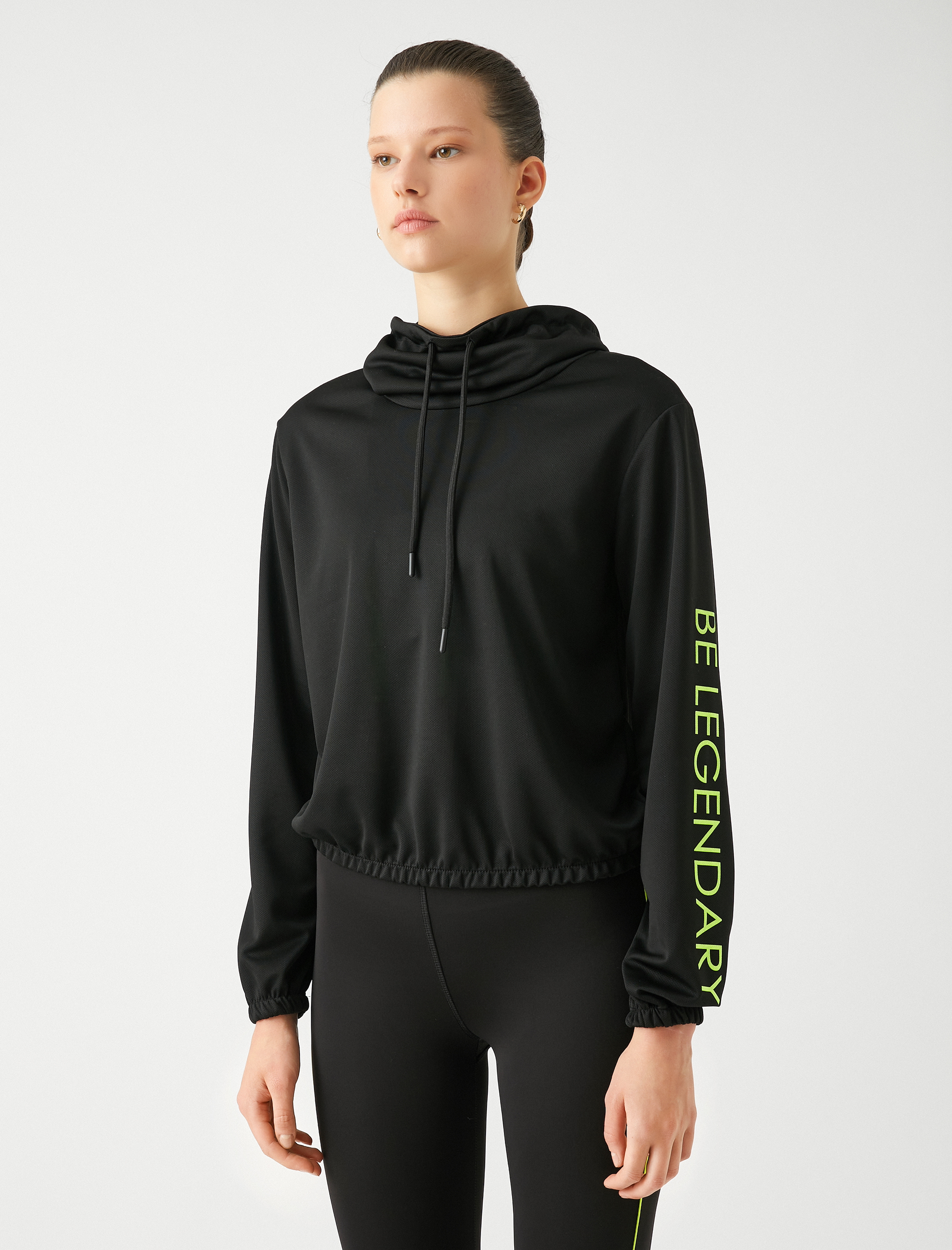   Spor Sweatshirt Slogan Baskılı Kapüşonlu