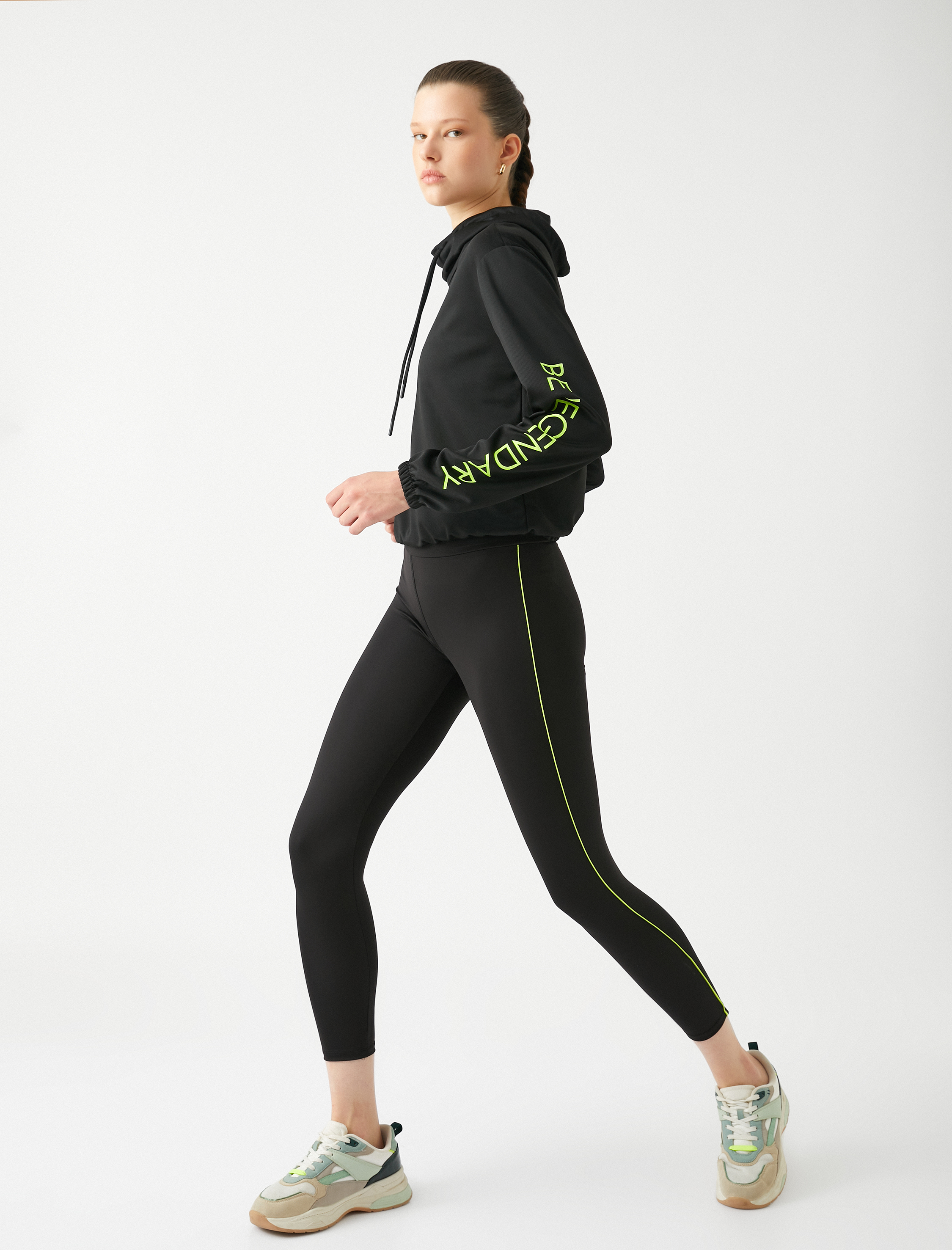   Spor Sweatshirt Slogan Baskılı Kapüşonlu