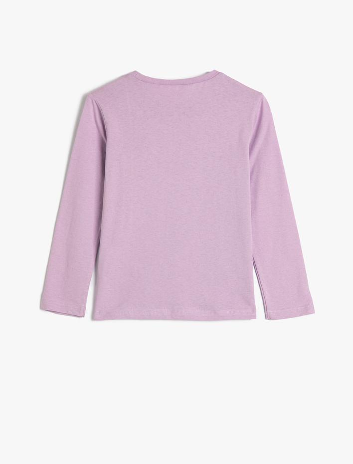 Kız Çocuk Tişört Uzun Kollu Bisiklet Yaka Baskılı Pamuklu