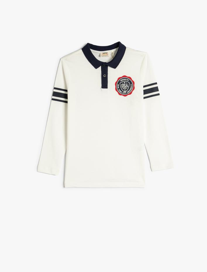 Erkek Çocuk Kolej Baskılı Polo Yaka Uzun Kollu Çıtçıtlı Tişört Pamuklu