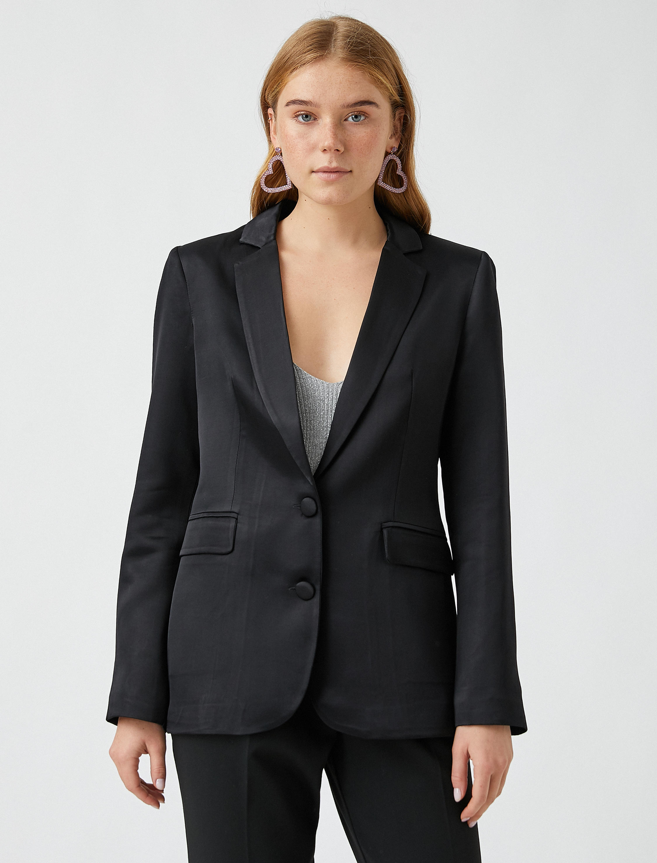   Saten Blazer Ceket  Kumaş Karışımlı